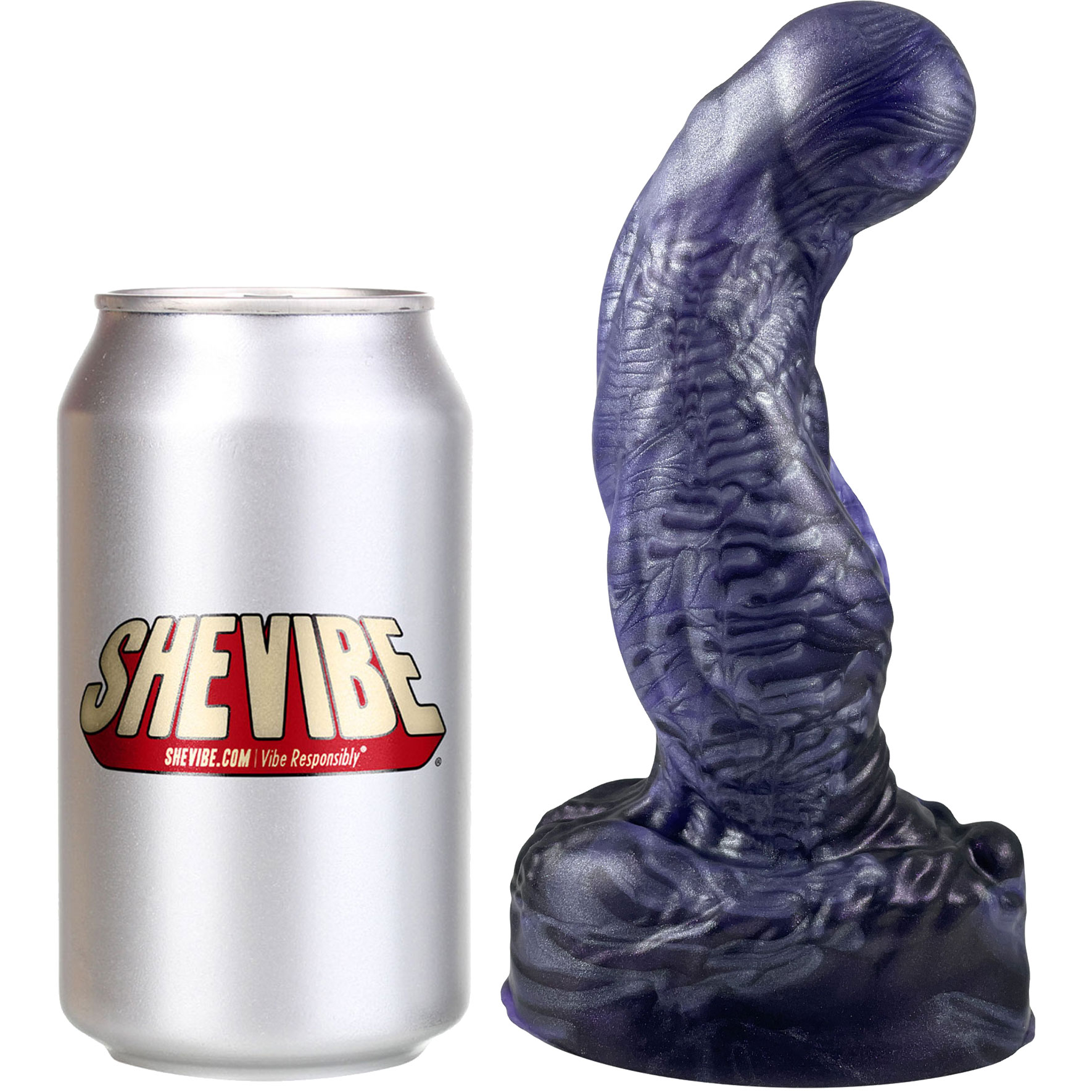 The Bent Knot Alien Monster 6.75" Silicone Dildo By Uberrime - With Soda Can