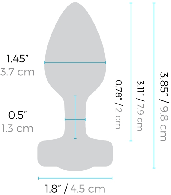 b-Vibe Vibrating Heart Silicone Rechargeable Anal Plug With Remote - Small / Medium - Measurements