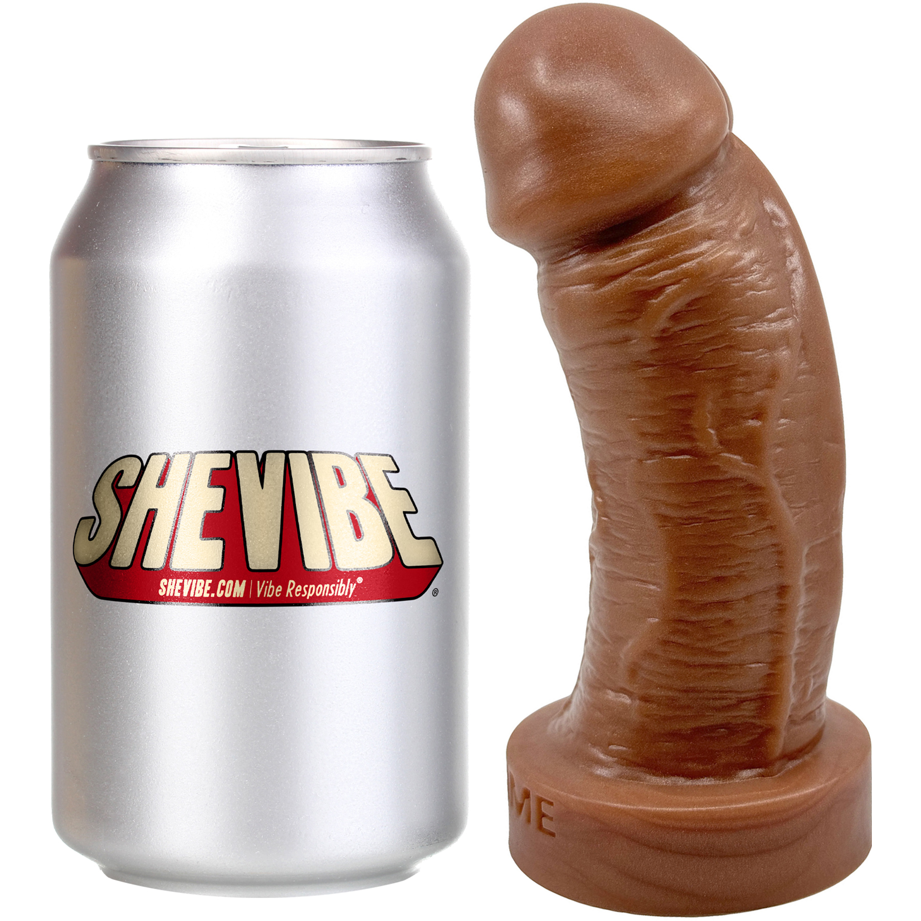 The Basio Short & Thick 5.75" Platinum Silicone Realistic Dildo By Uberrime - With Soda Can