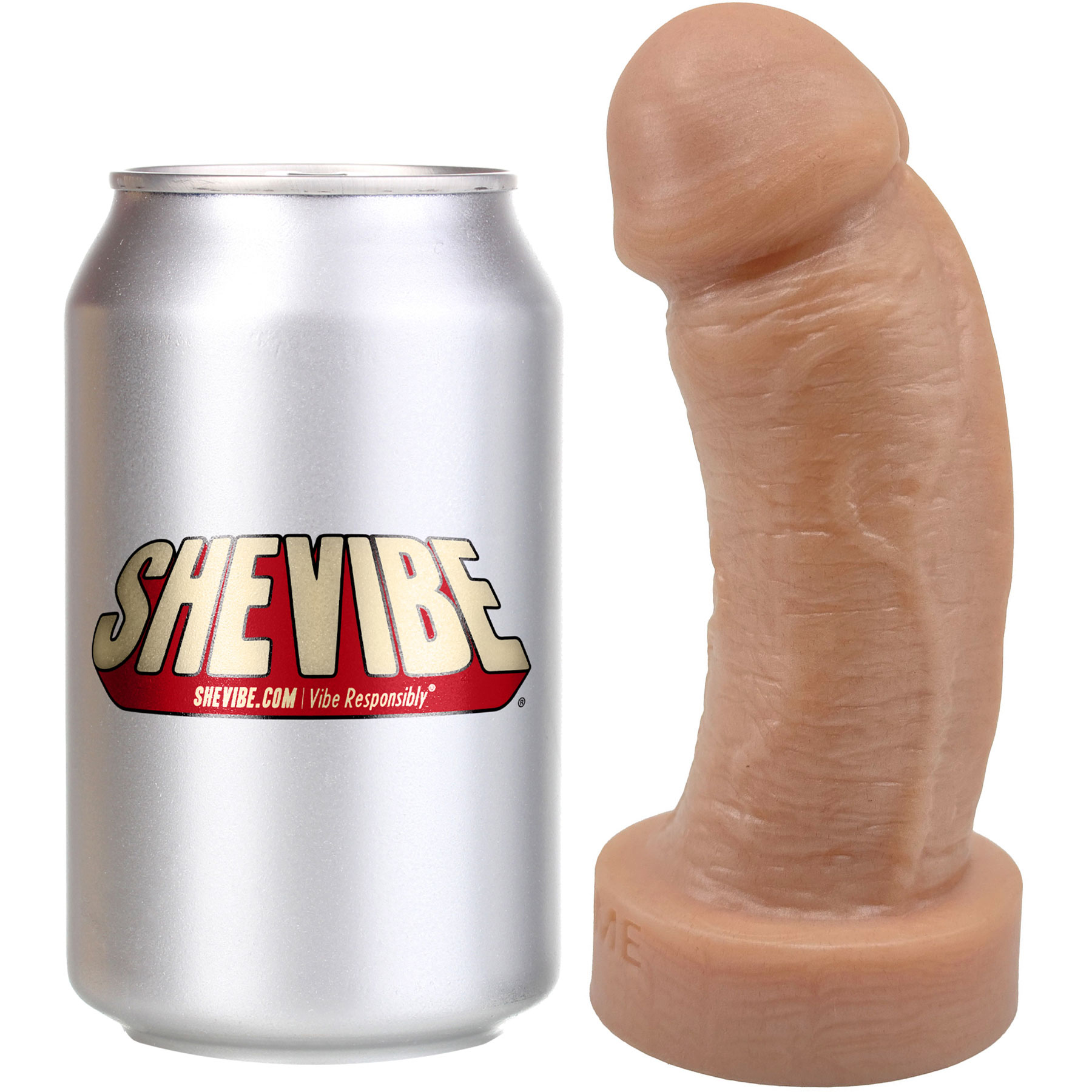 The Basio Short & Thick 5.75" Platinum Silicone Realistic Dildo By Uberrime - With Soda Can