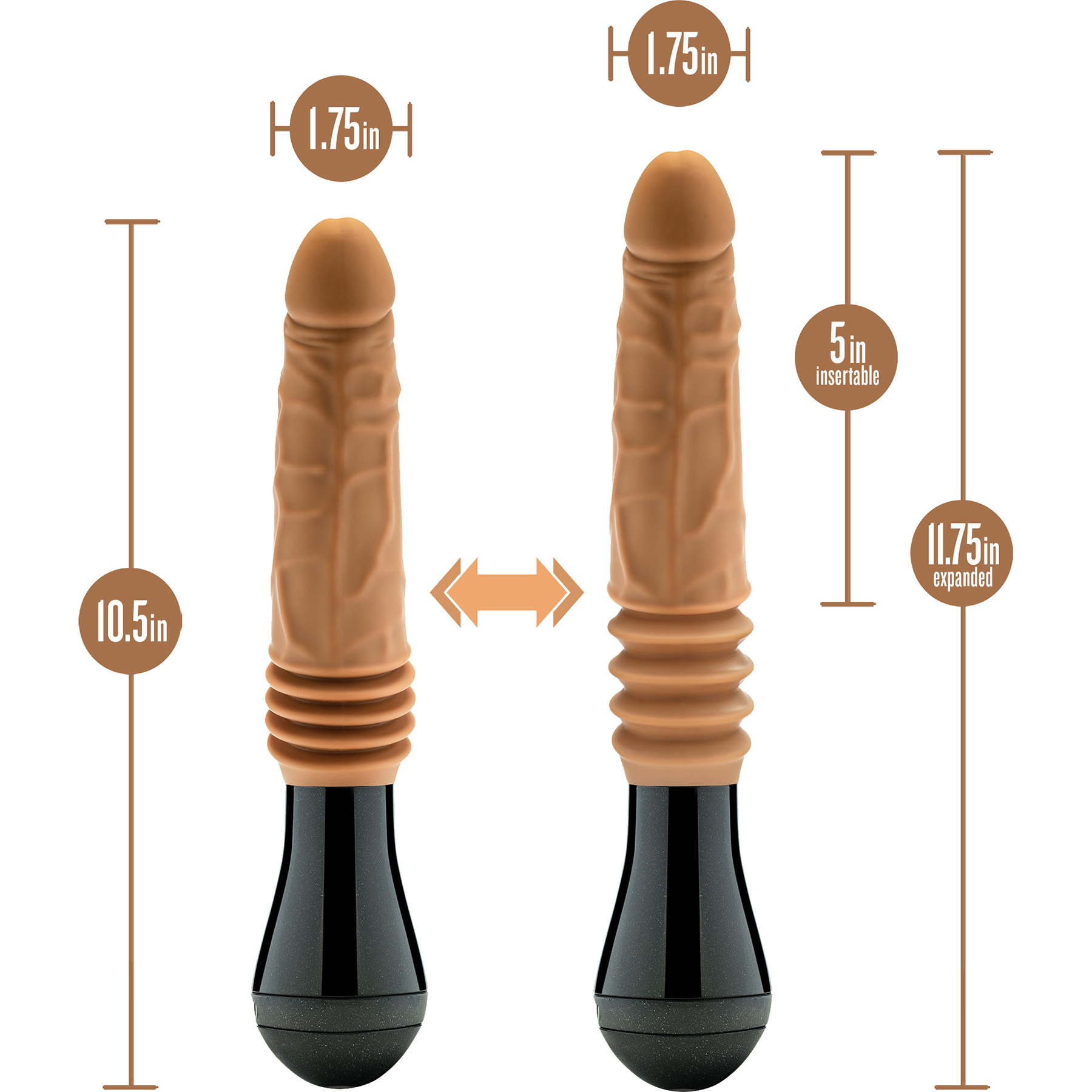 Dr. Skin Dr. Arthur 5" Thrusting, Gyrating & Vibrating Silicone Dildo With Handle - Measurements