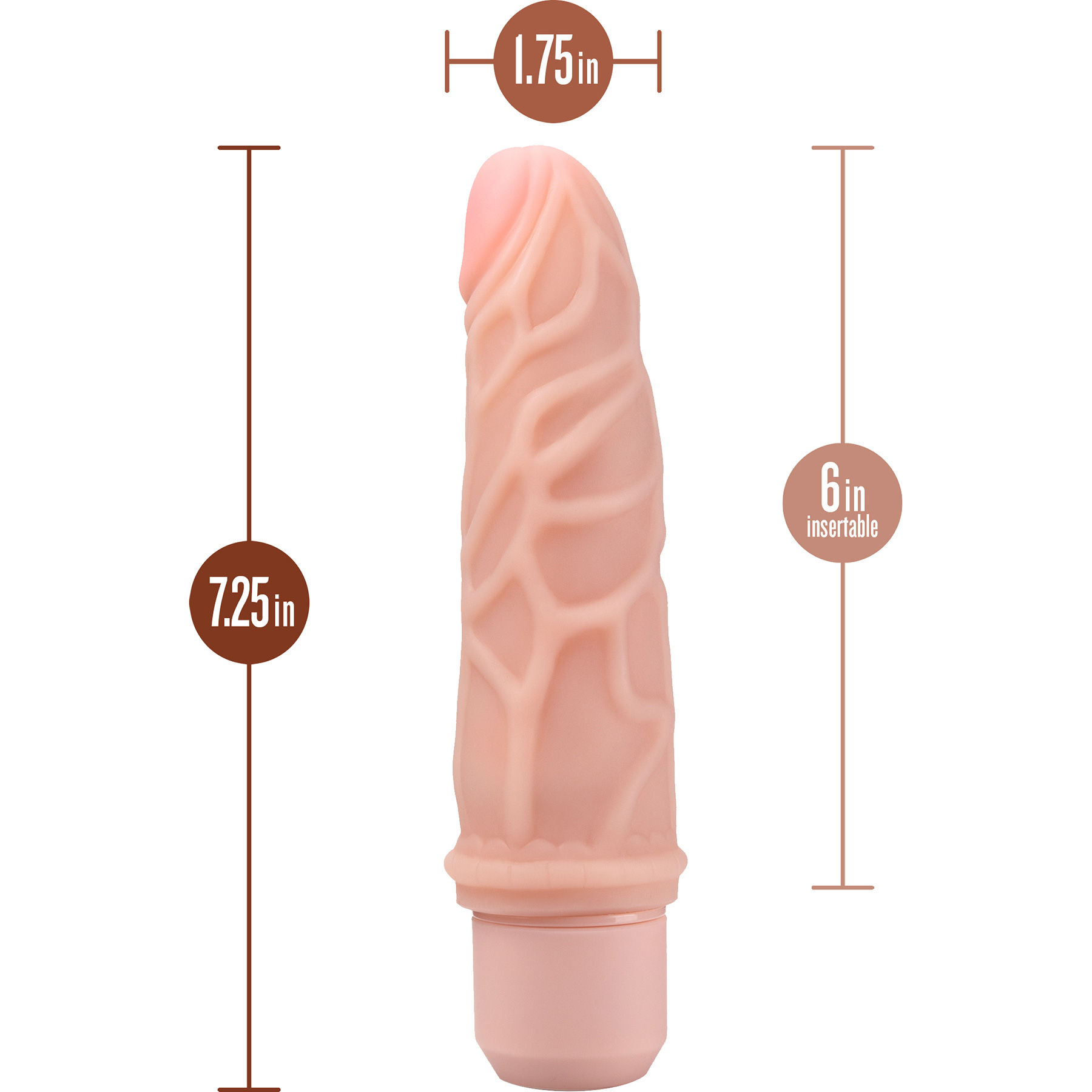 Dr. Skin Silicone Dr. Robert Waterproof Vibrating Dildo 7" By Blush - Measurements