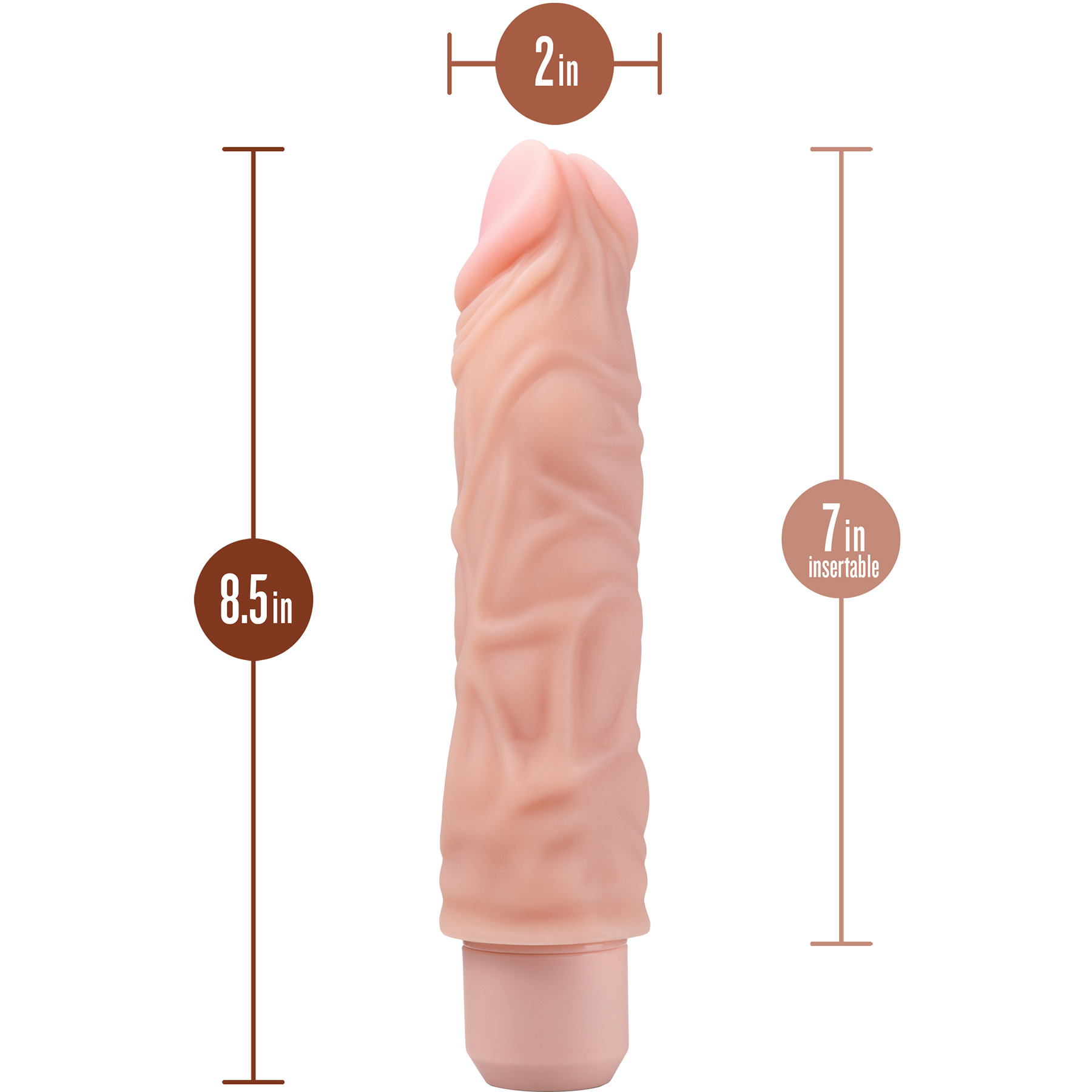 Dr. Skin Silicone Dr. David Waterproof Vibrating Dildo 8" By Blush - Measurements