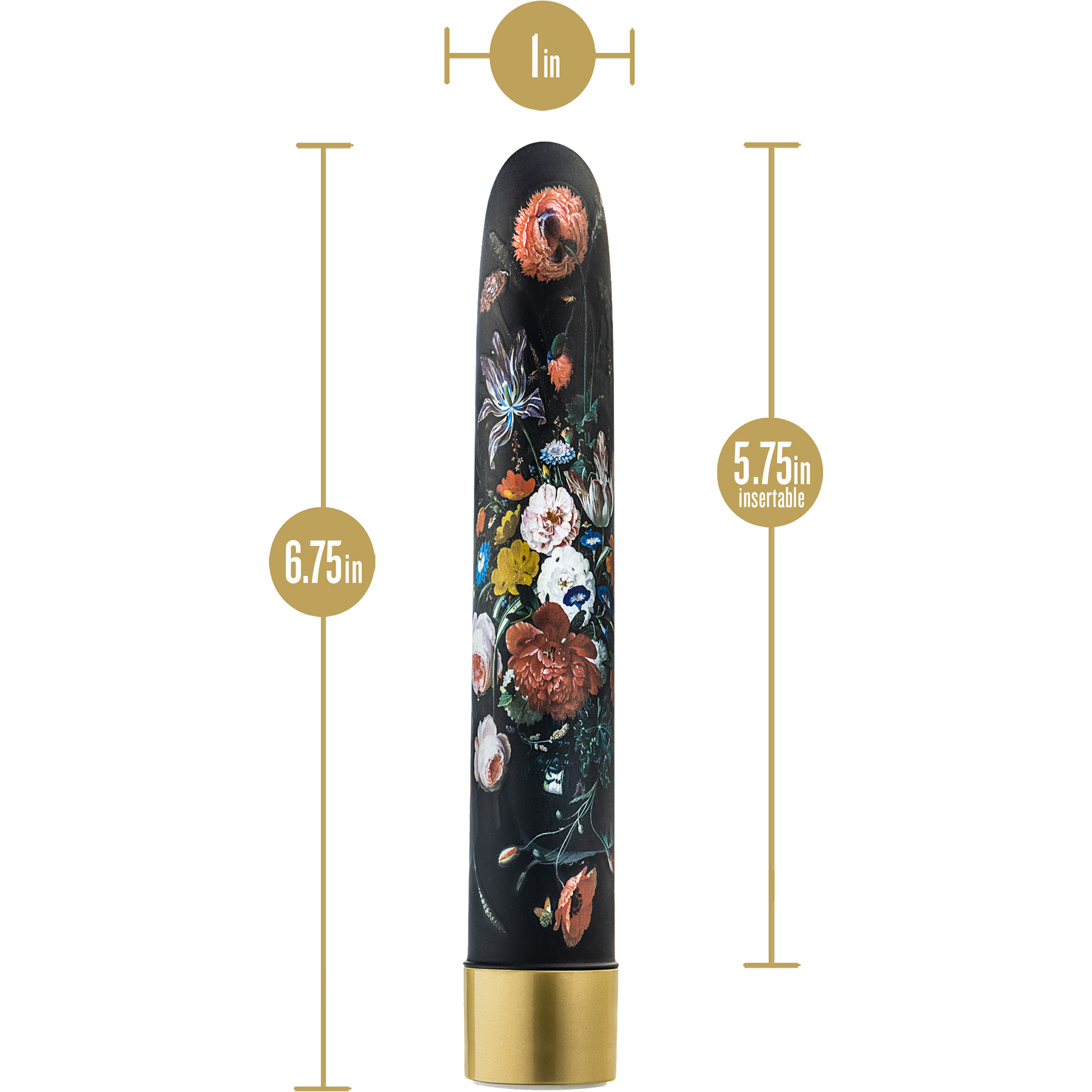 The Collection Bountiful Limited Edition Rechargeable Waterproof Slimline Vibrator - Measurements