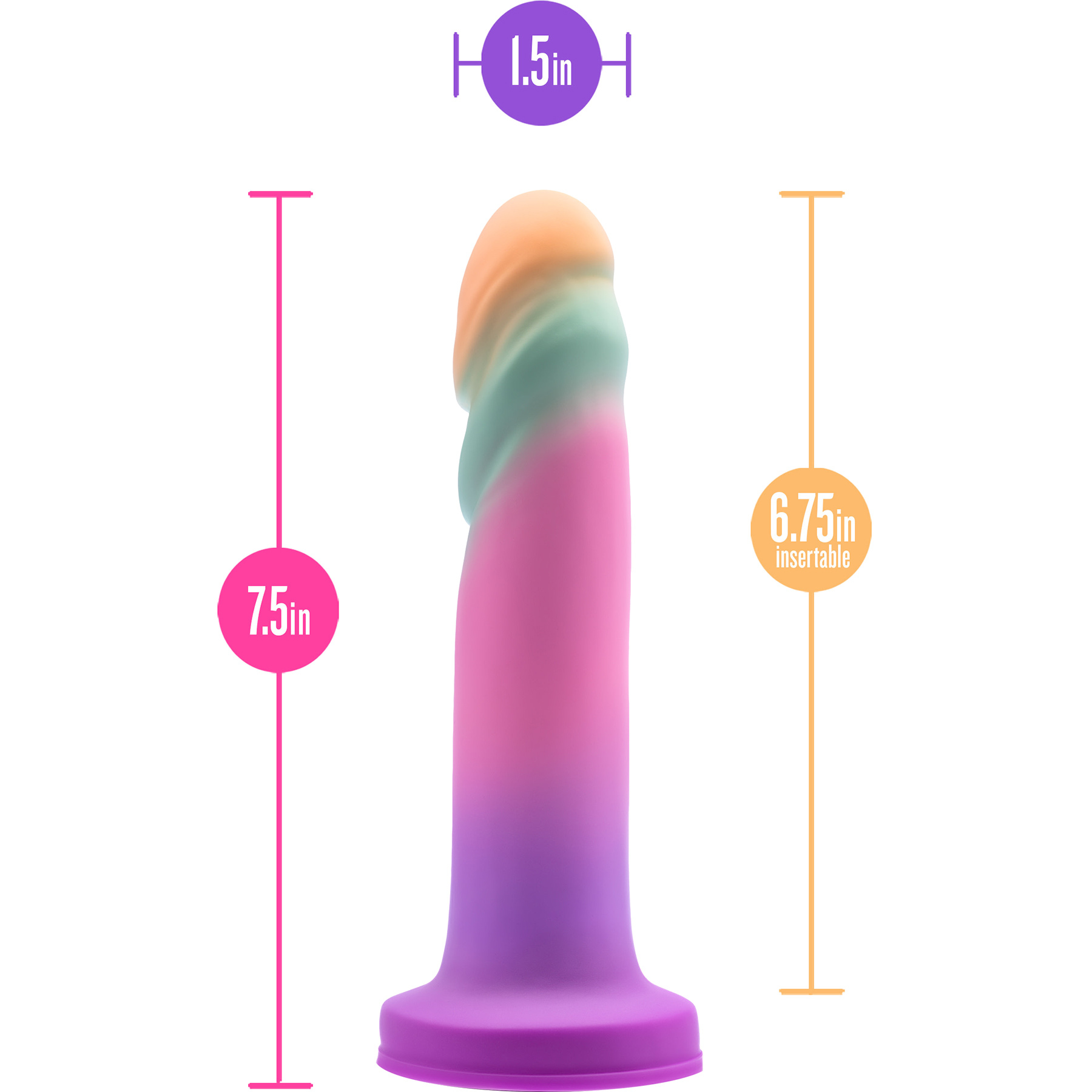 Avant Sunrise Gaze Silicone Suction Cup Dildo - Measurements