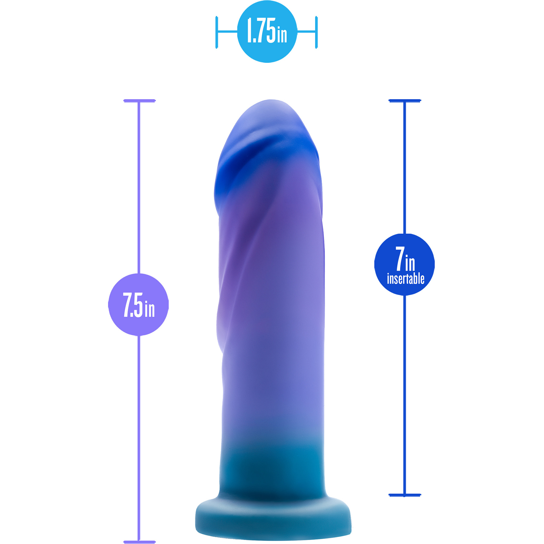 Avant Midnight Rendezvous Silicone Suction Cup Dildo - Measurements