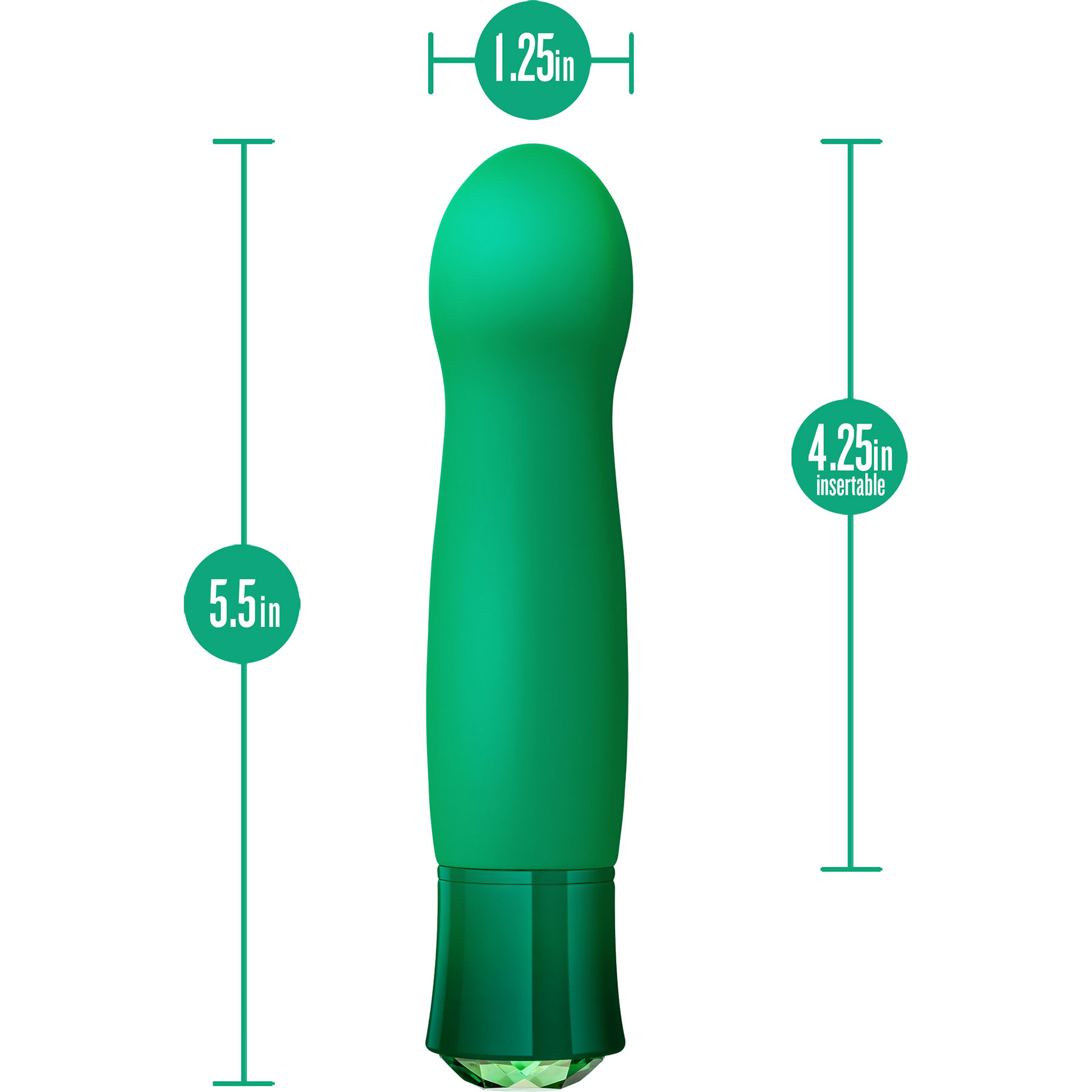 Oh My Gem Enchanting Rechargeable Waterproof Silicone Warming G-Spot Vibrator - Measurements