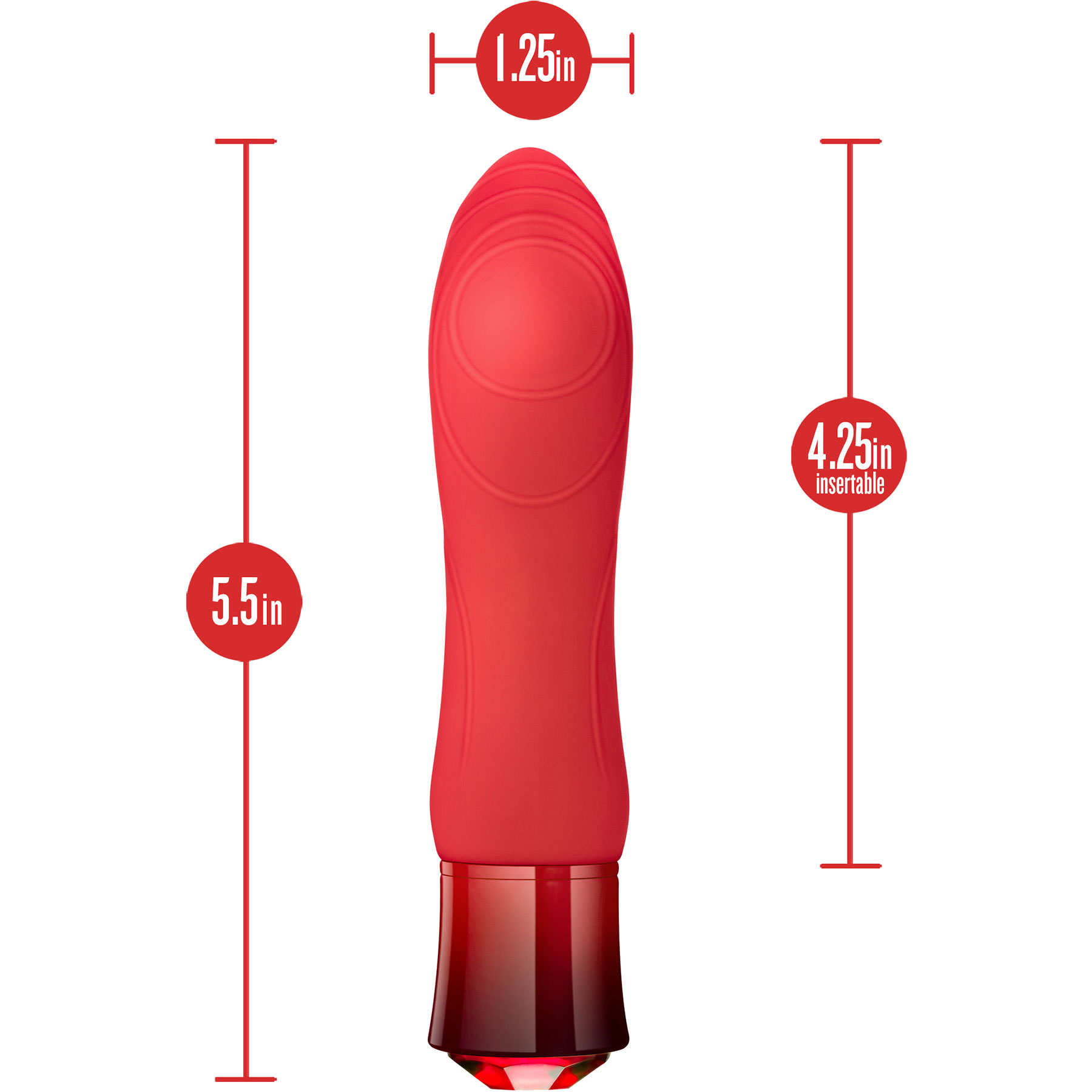 Oh My Gem Desire Rechargeable Waterproof Silicone Warming Vibrator - Measurements