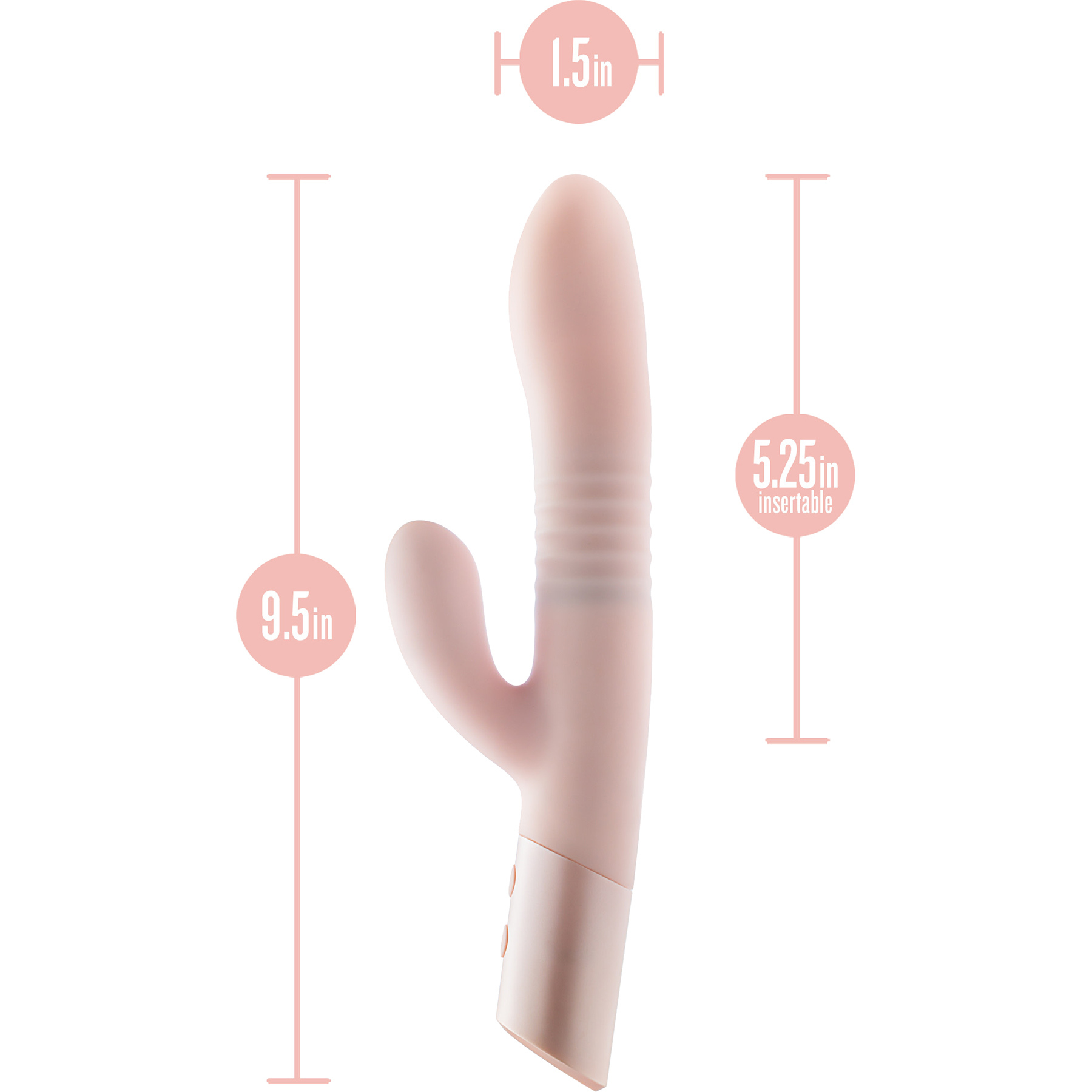 Fraya Rechargeable Waterproof Silicone Thrusting Dual Stimulation Vibrator - Measurements