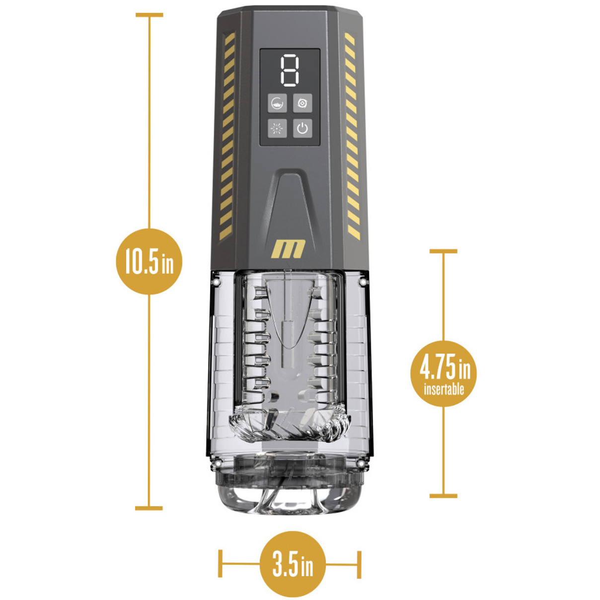 M For Men SpinMaster Pro Rechargeable Vibrating & Rotating Penis Masturbator With Digital Display - Measurements