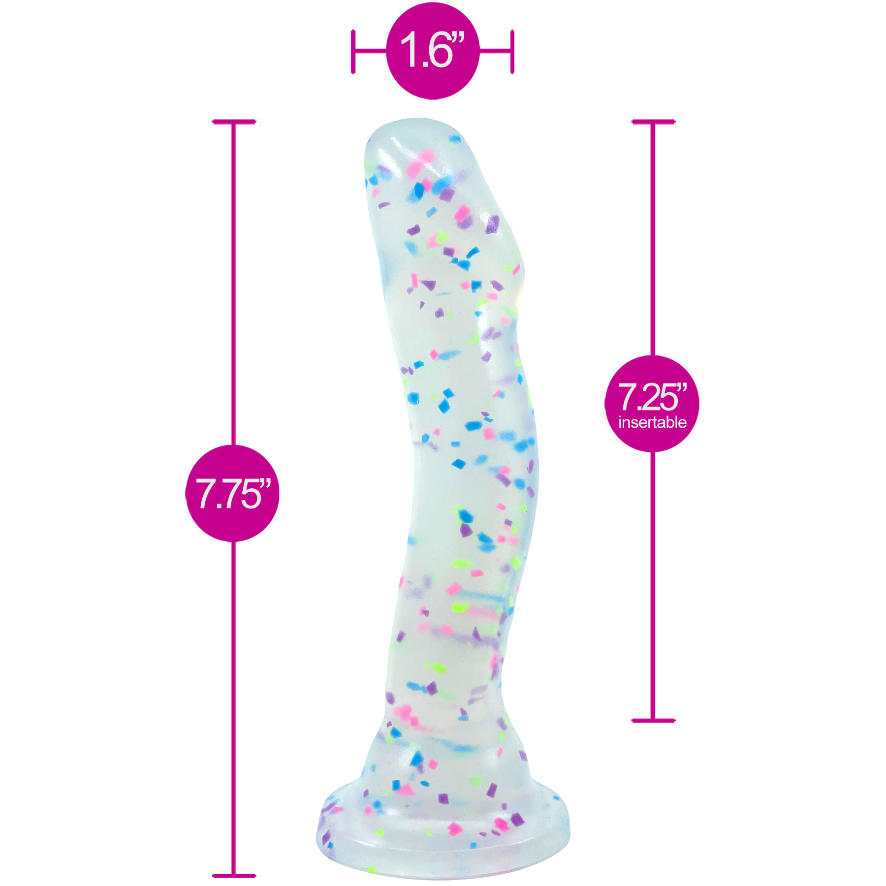 Neo Elite Hanky Panky Glow In The Dark 7.75" Silicone Suction Cup Dildo by Blush - Measurements