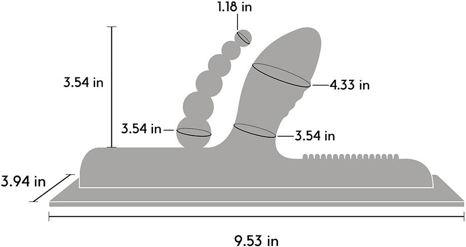 The Cowgirl Buckwild Double Penetration Triple Stimulation Silicone Attachment - Measurements