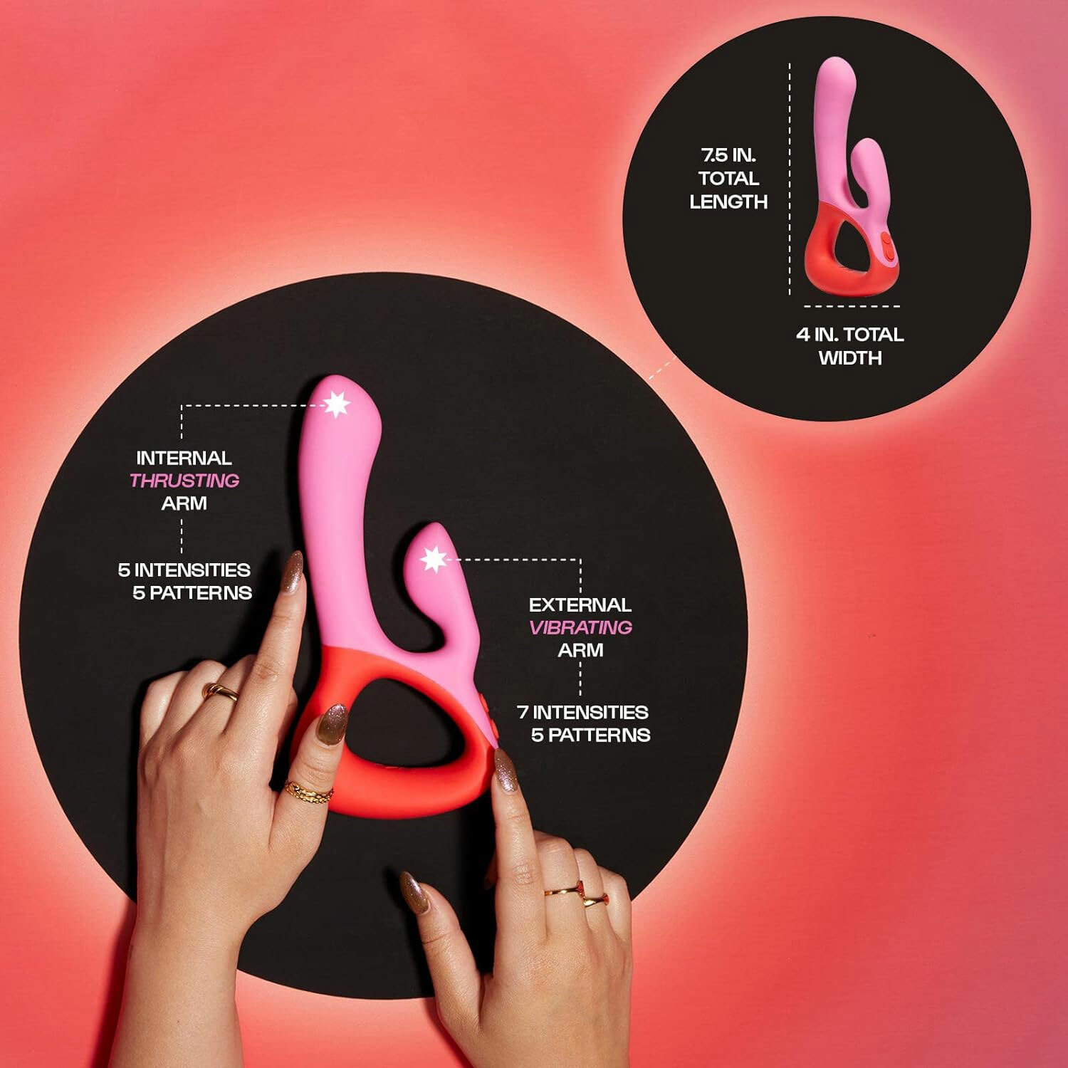 Unbound Babes Clutch Rechargeable Waterproof Silicone Dual Stimulation Vibrator - Size Graphic