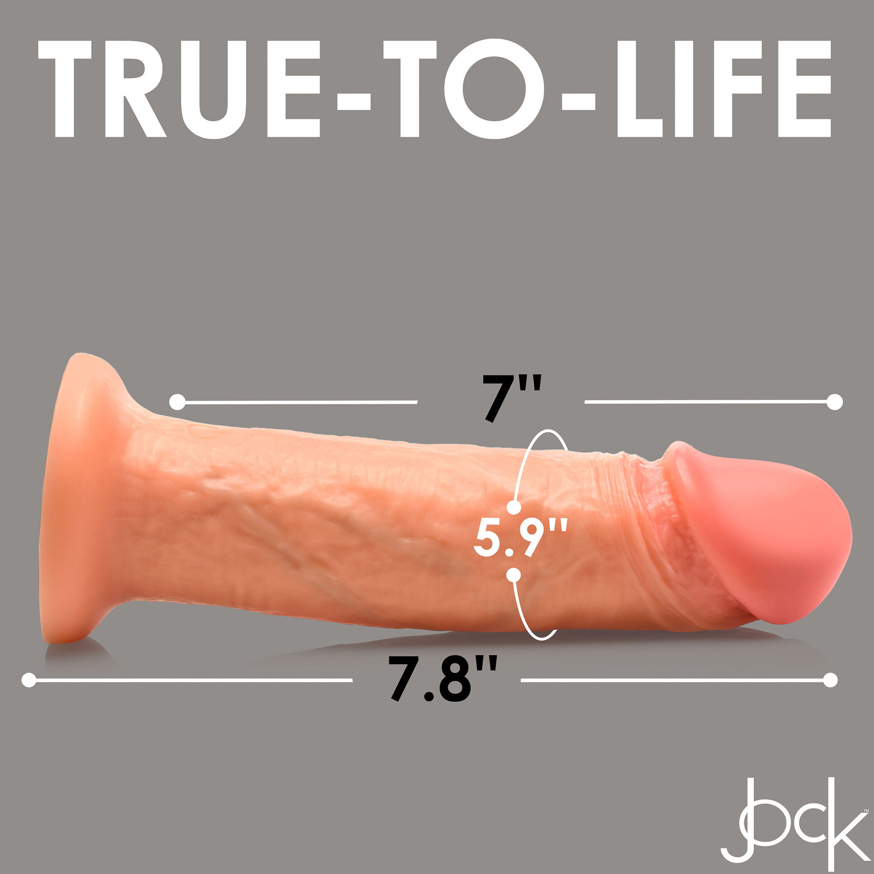 Jock Dual Density 8" Real Skin Rechargeable Vibrating Realistic Silicone Suction Cup Dildo - Measurements