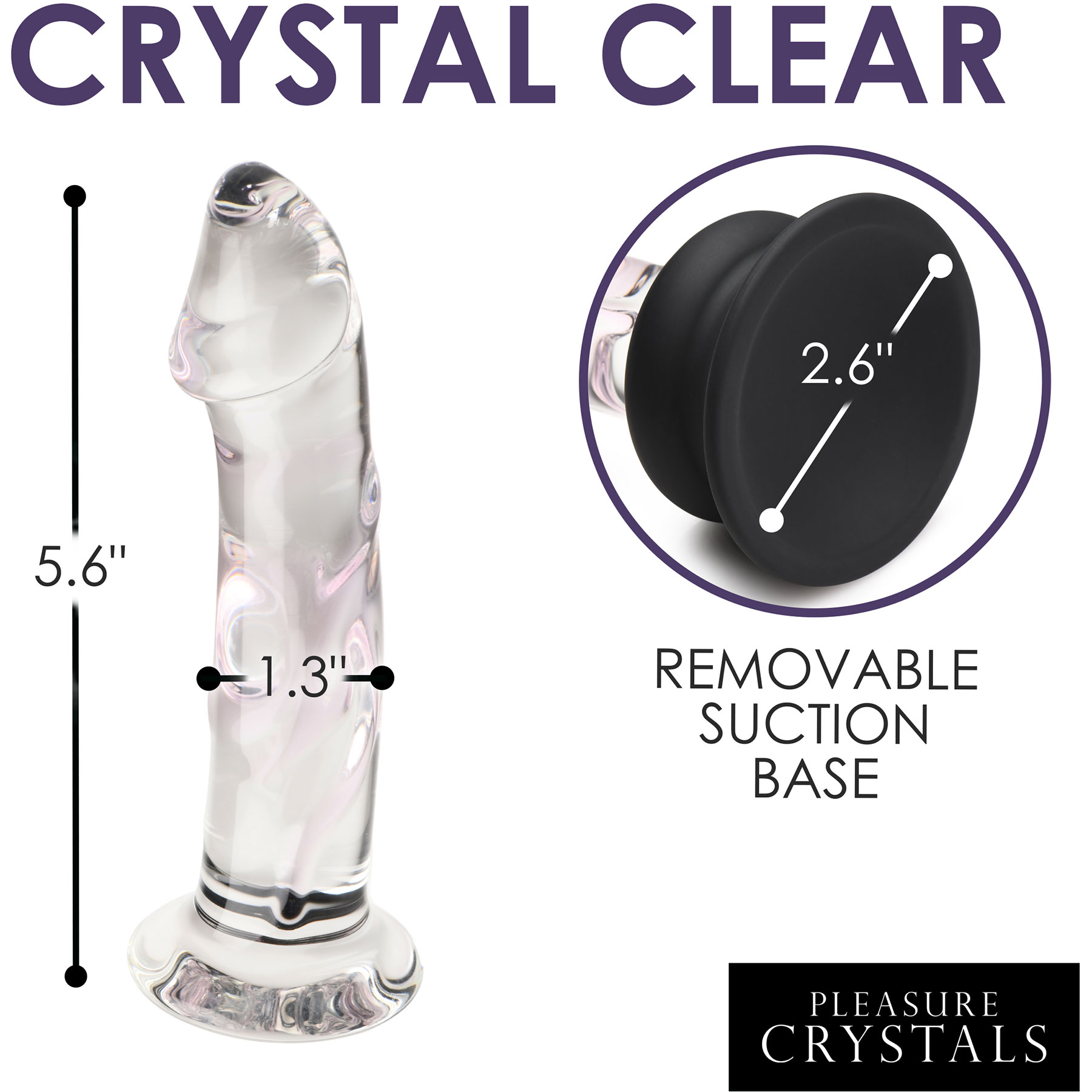 Pleasure Crystals 5.6" Glass Silicone Suction Cup Dildo Measurements