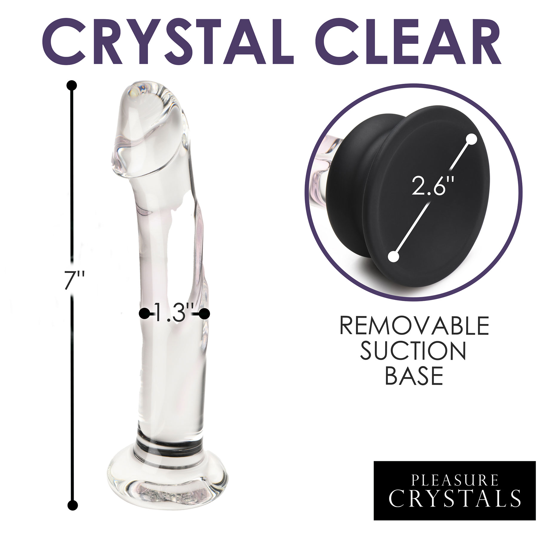 Pleasure Crystals 7" Glass Silicone Suction Cup Dildo Measurements