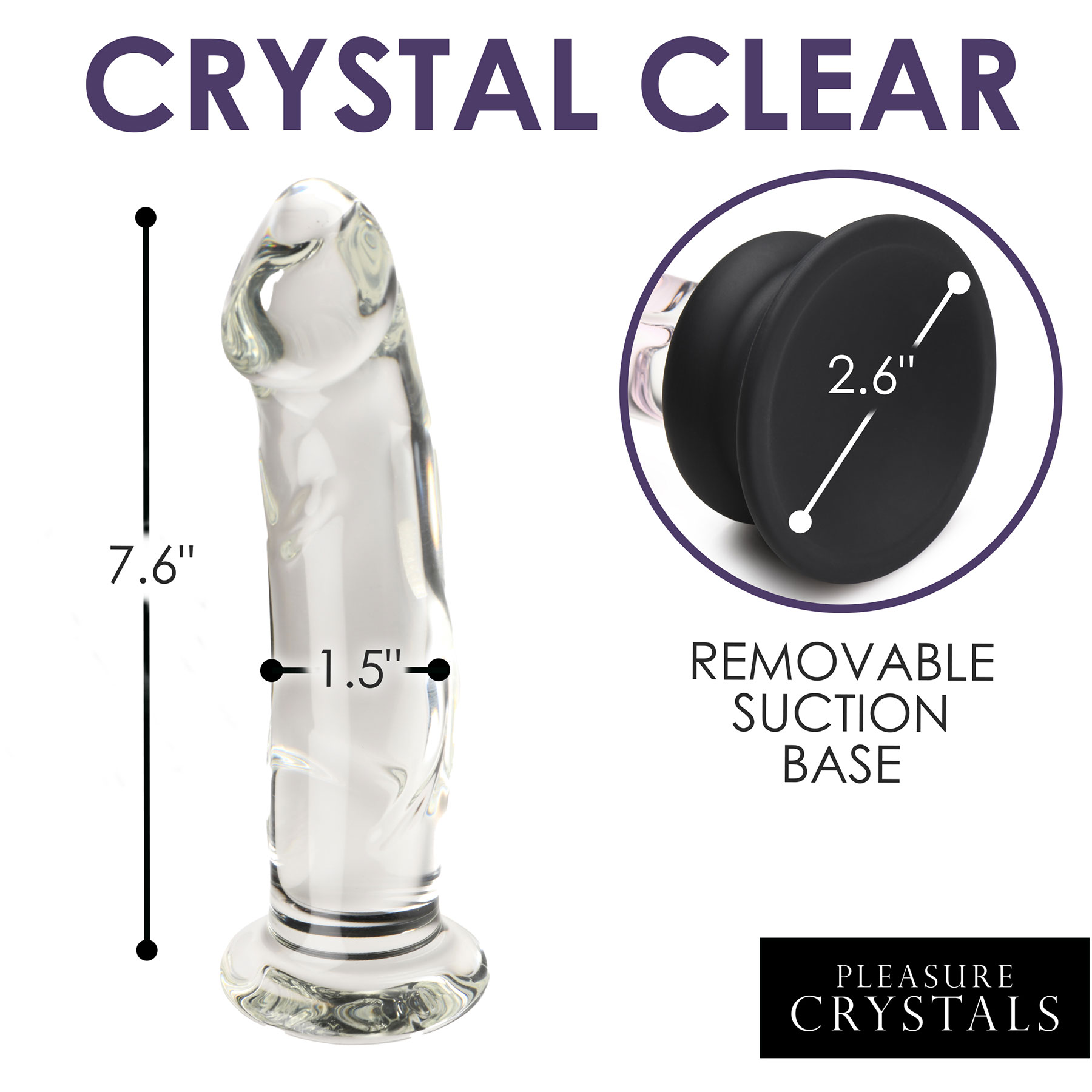 Pleasure Crystals 7.6" Glass Silicone Suction Cup Dildo Measurements