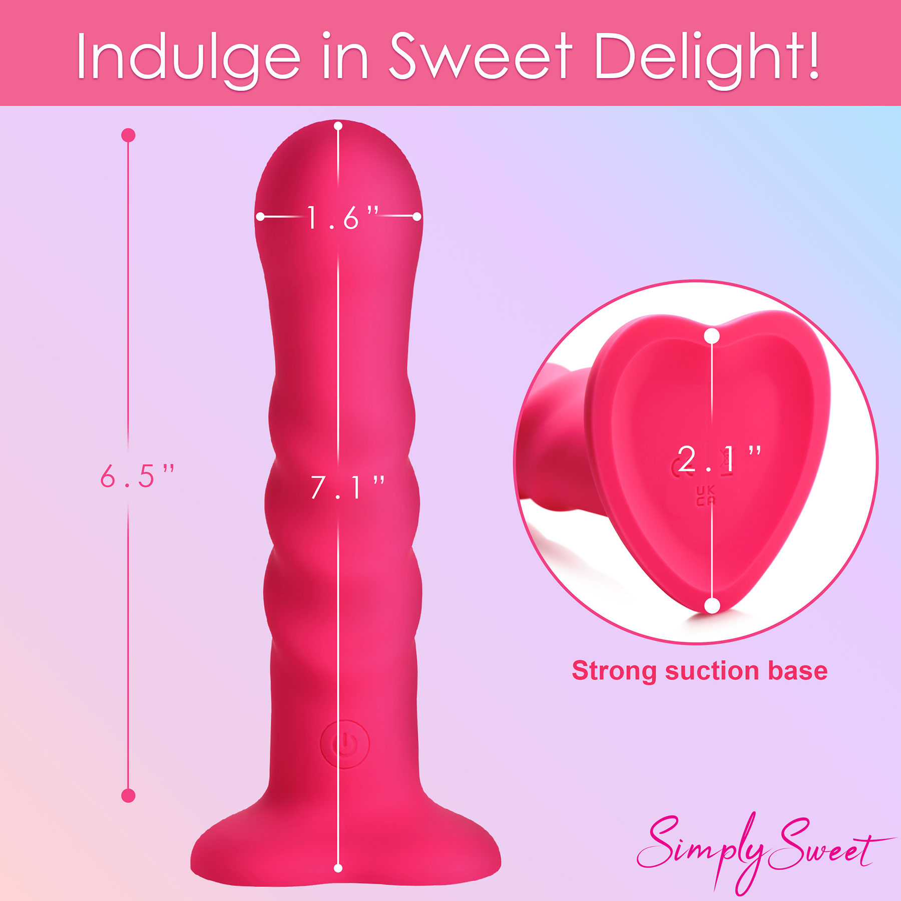 Simply Sweet 21X Vibrating Ribbed Rechargeable Silicone G-Spot Vibrator With Remote - Measurements