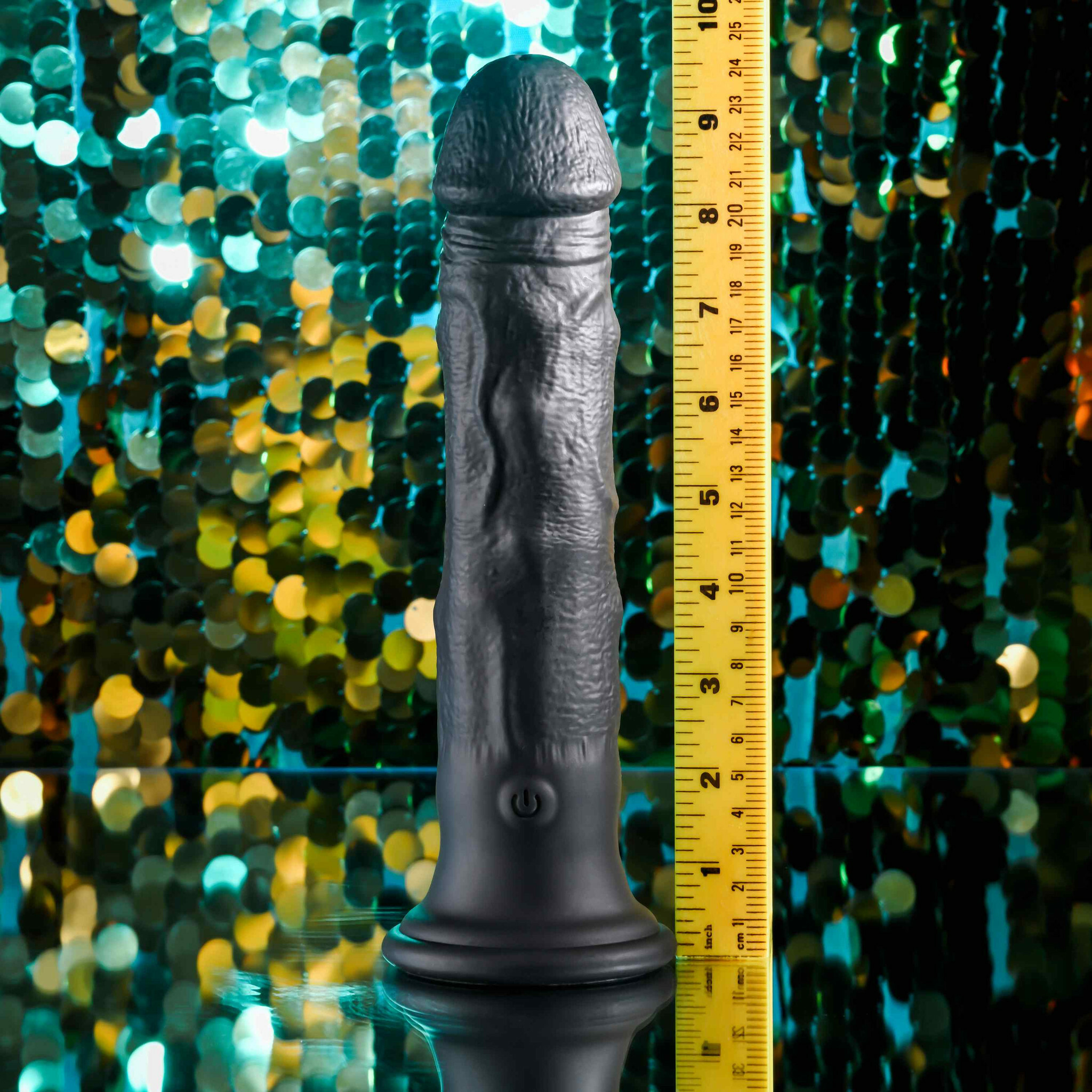 Black Thunder Rechargeable Silicone Vibrating Dildo With Massage Beads & Remote - Measurements