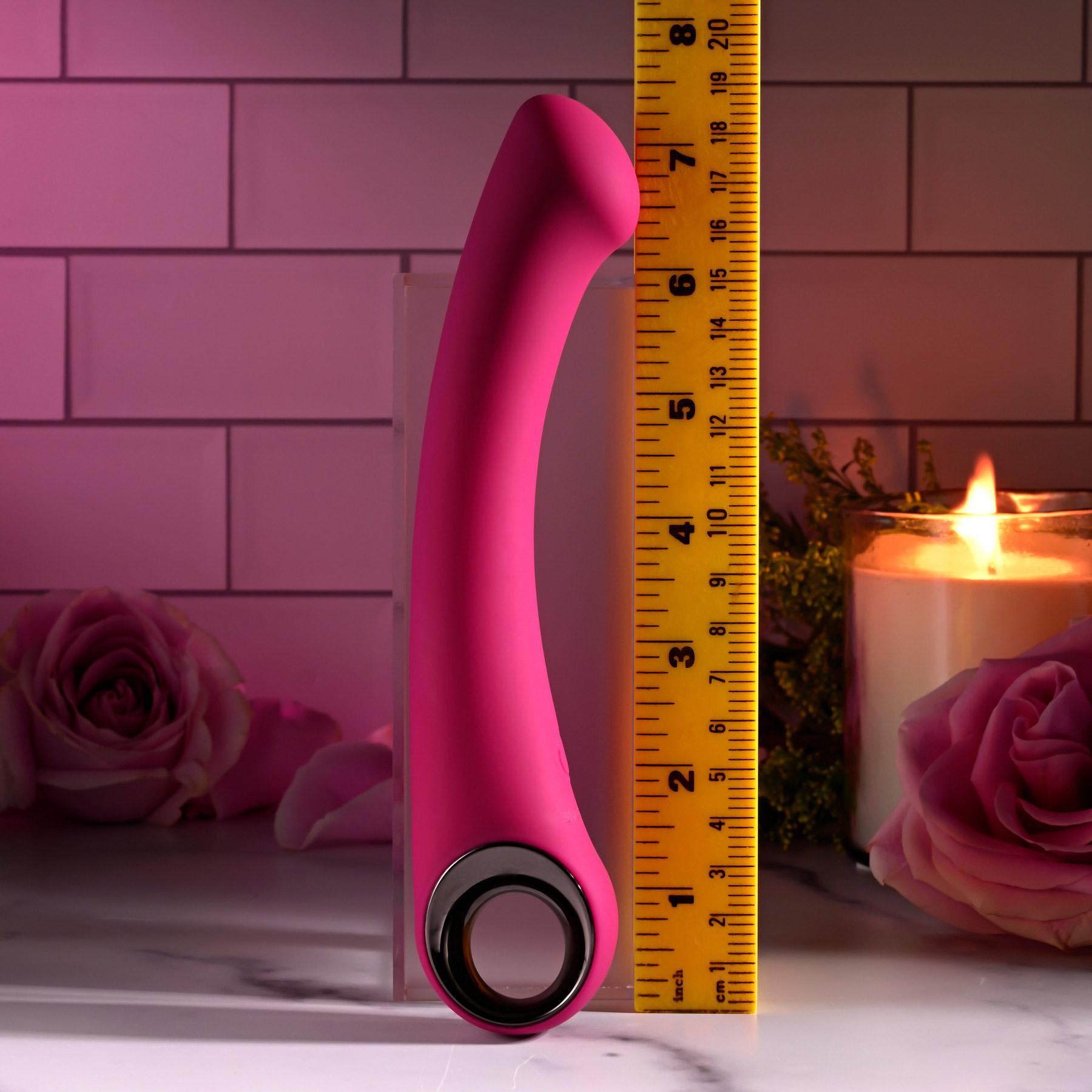 Pleasure Curve Rechargeable Waterproof Silicone G-Spot Vibrator With Ring Handle - Measurements