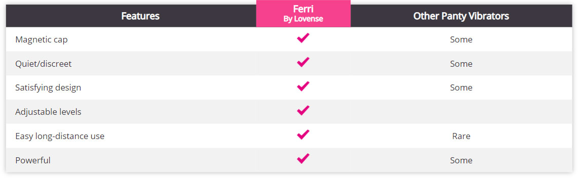 Lovense Ferri Bluetooth Remote Controlled Rechargeable Silicone Magnetic Panty Vibrator - Comparison Chart