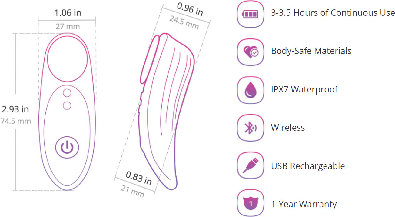 fLovense Ferri Bluetooth Remote Controlled Rechargeable Silicone Magnetic Panty Vibrator - Measurements