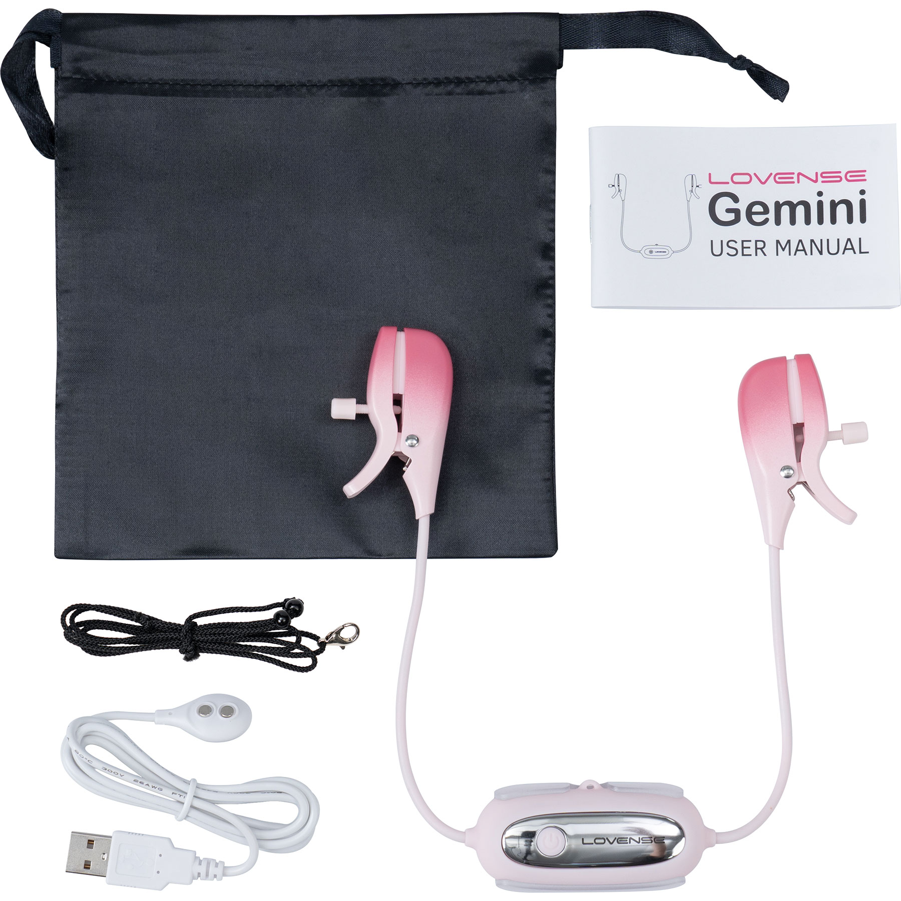 Lovense Gemini App Enabled Waterproof Rechargeable Vibrating Nipple Clamps - What's Included