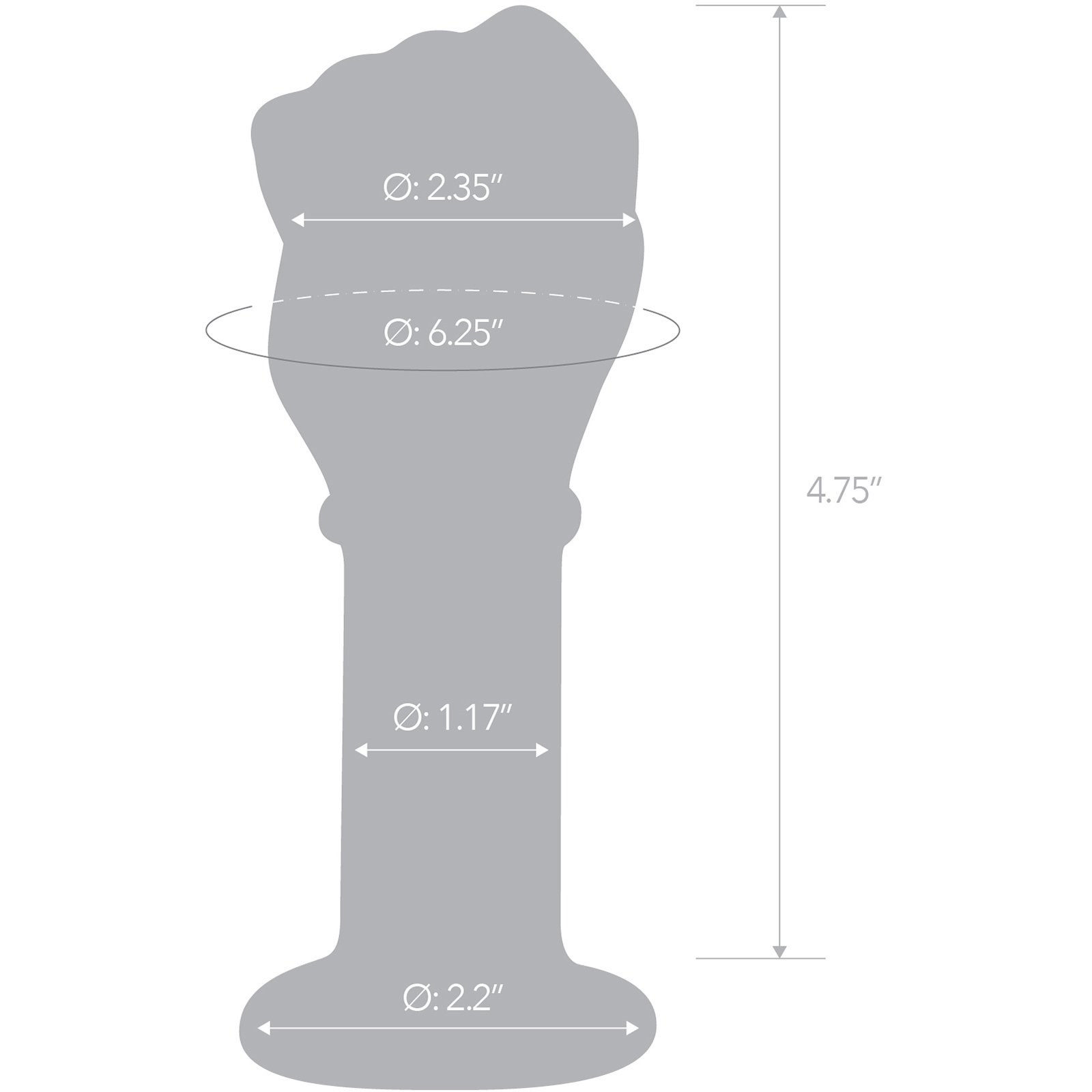 Gläs 5" Glass Fist Butt Plug - Measurements