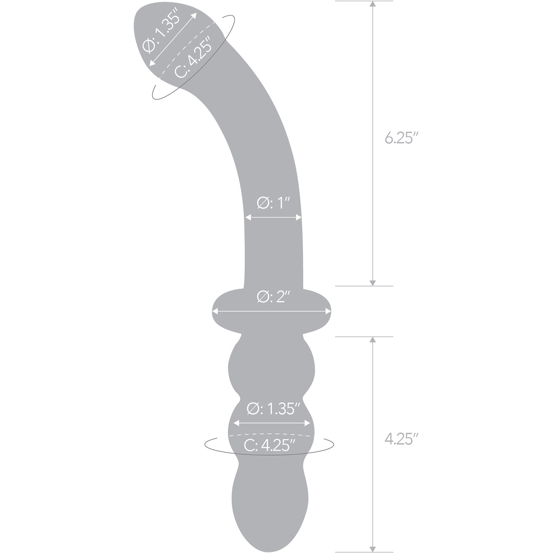 Gläs 12" Girthy Ribbed G-Spot Glass Dildo - Measurements