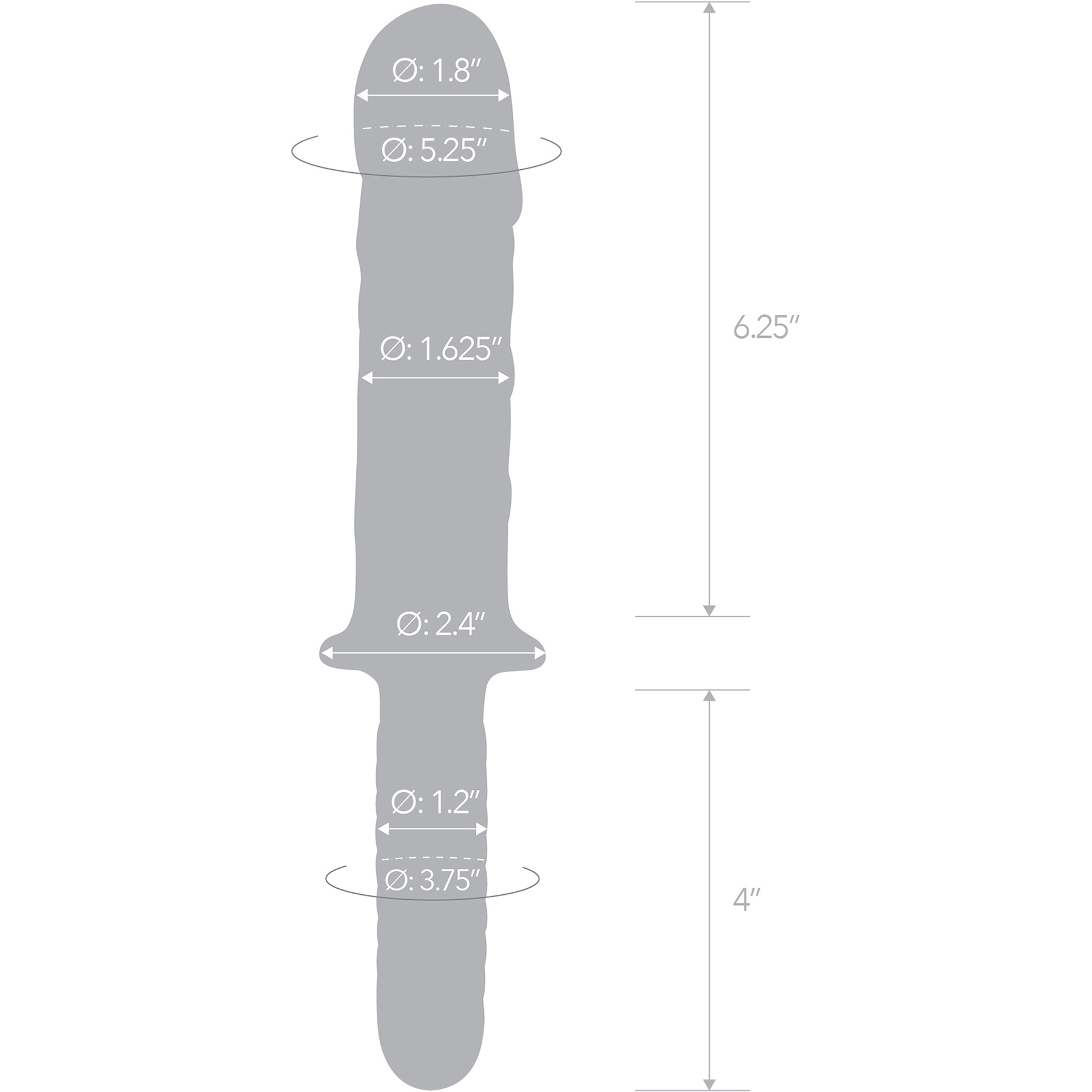 Gläs 11" Girthy Cock Double Ended Glass Dildo With Handle - Measurements