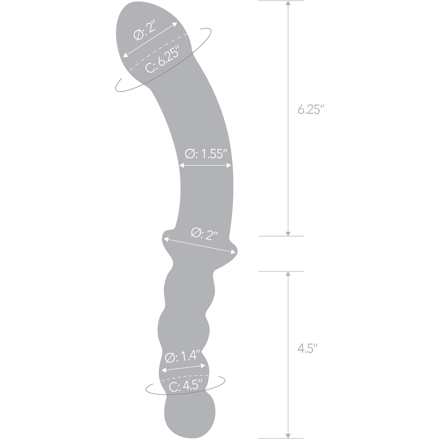 Gläs 12.5" Girthy Double Sided Dong Glass Dildo With Anal Beads - Measurements