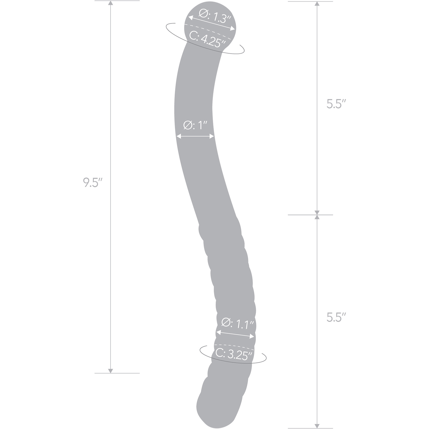 Gläs 11" Glass Pelvic Wand Double Sided Dildo - Measurements