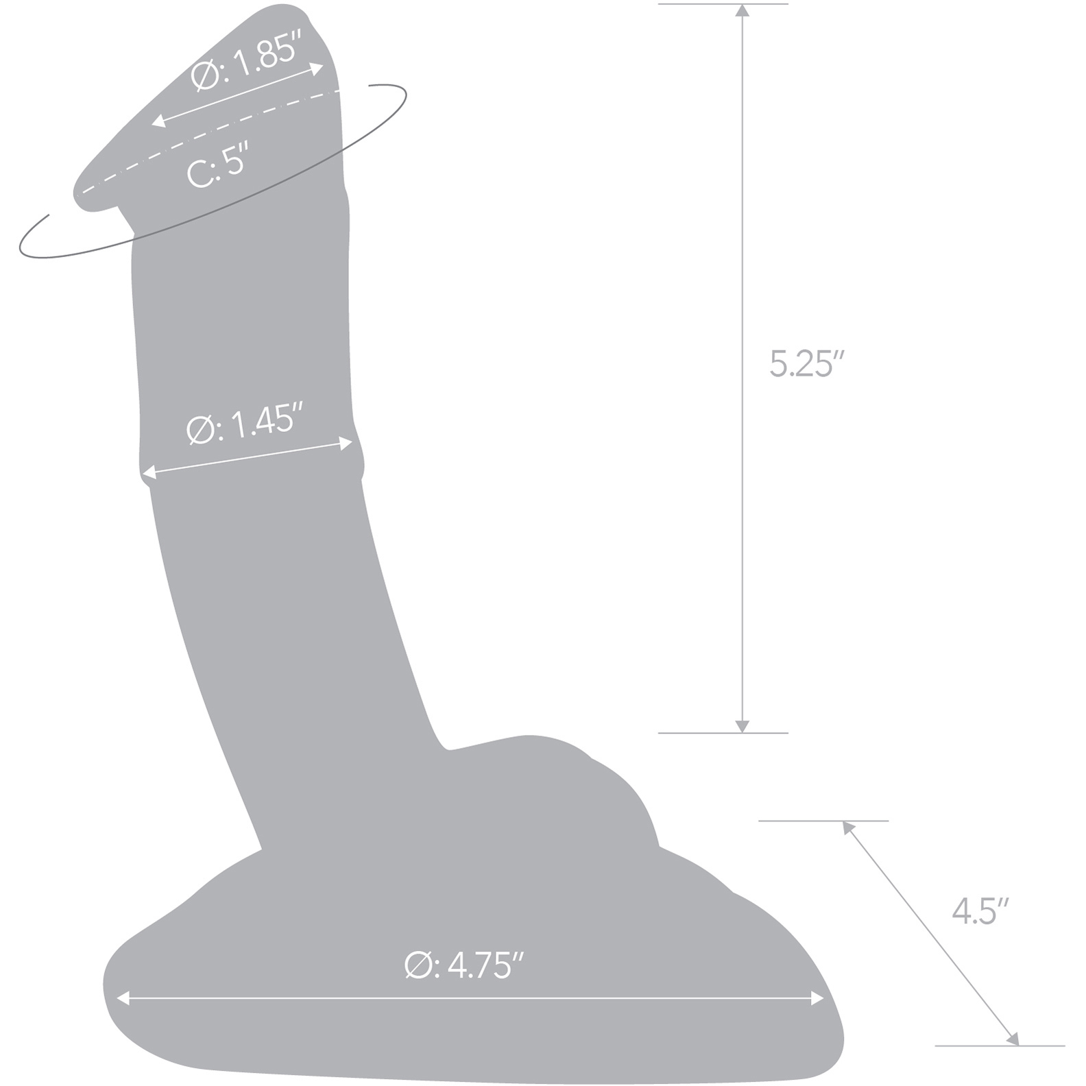 Gläs 7.5" Rideable Standing Glass Cock Dildo With Stability Base & Balls - Measurements