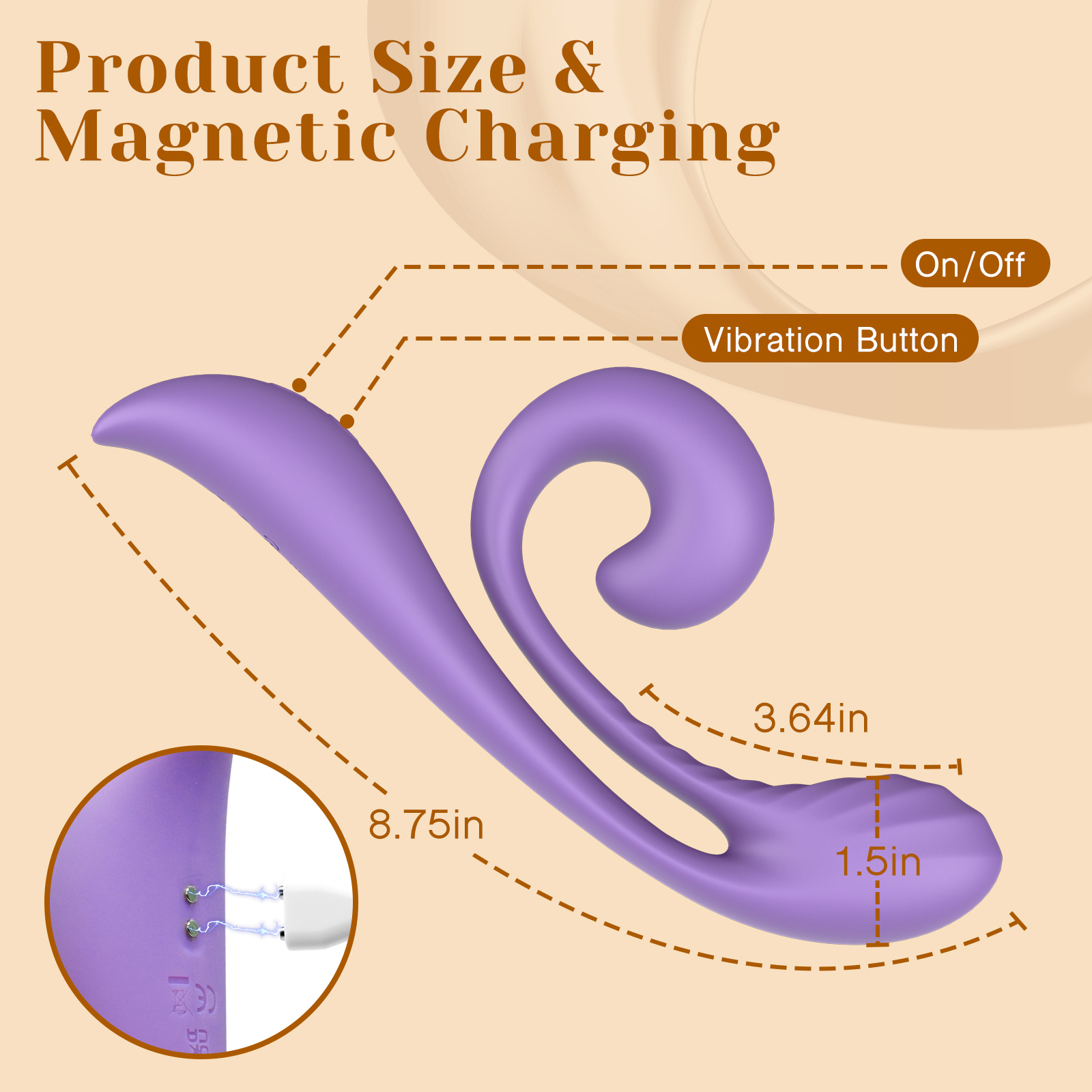 Tracy's Dog Junibell Rechargeable Waterproof Silicone Flexible Dual Stimulation Vibrator - Measurements