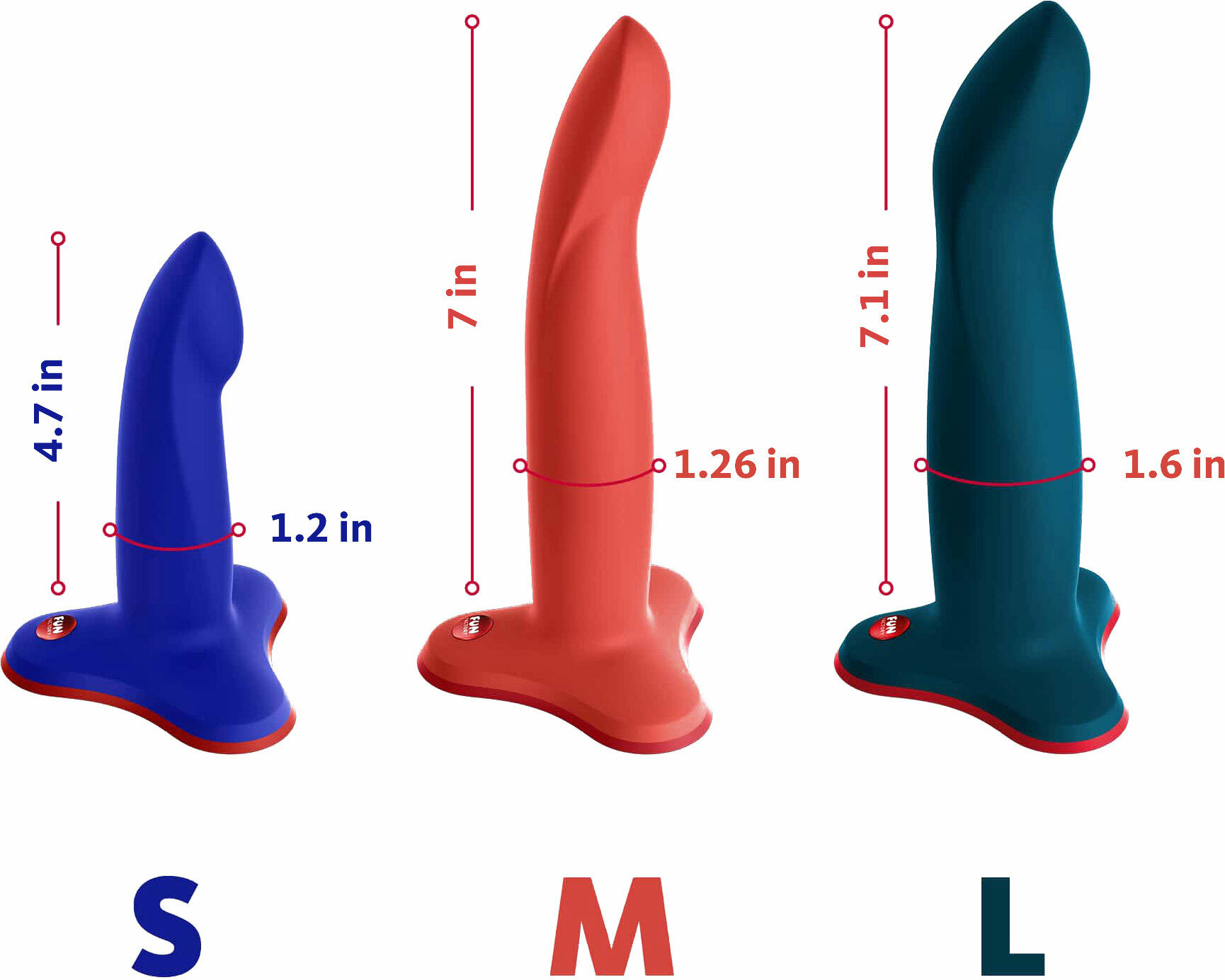 Limba Flex Silicone Bendable Dildo By Fun Factory - Size Comparison Graphic