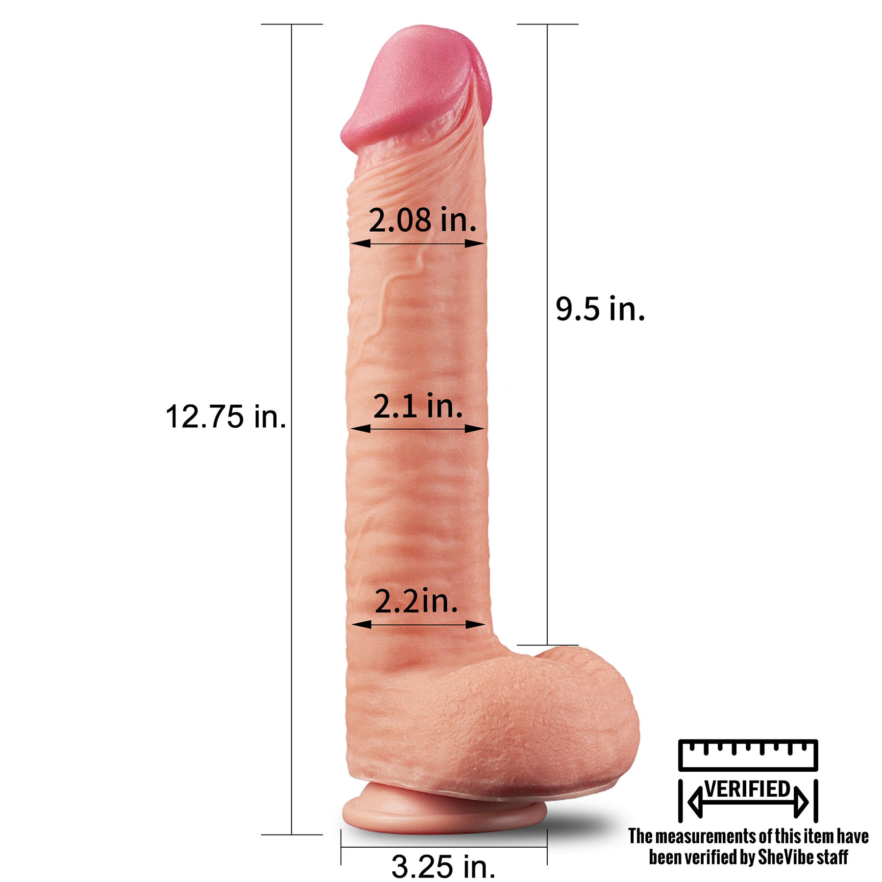 Sigmar XL 9.5" Realistic Dual Density Silicone Dildo - Measurements