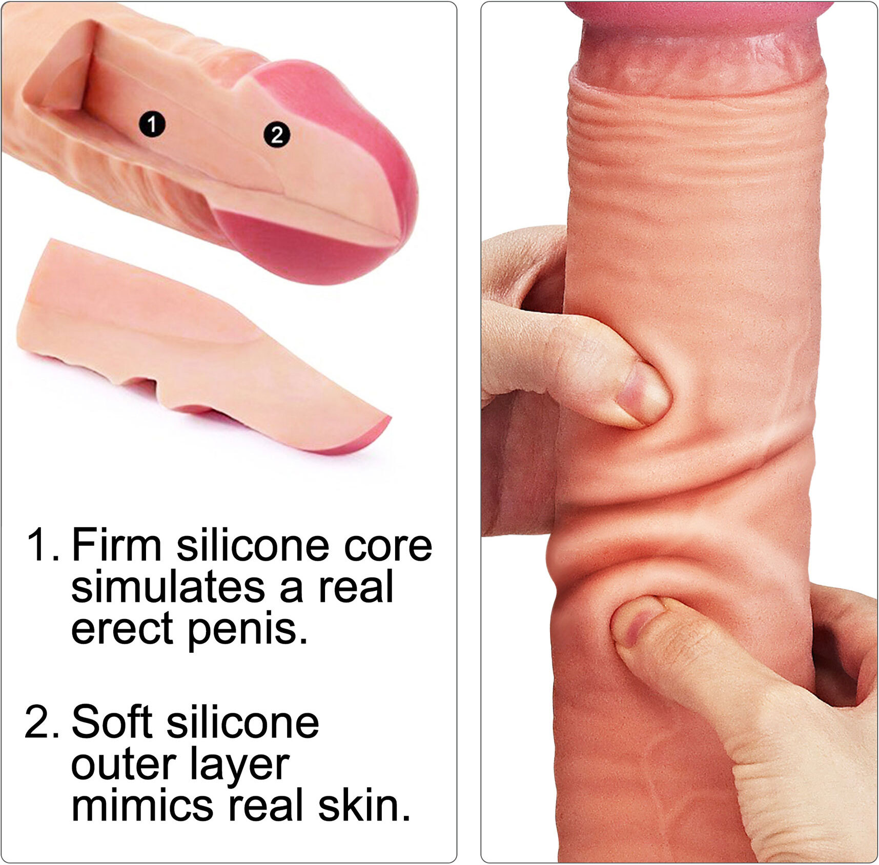 Sigmar XL 9.5" Realistic Dual Density Platinum Silicone Dildo With Suction Cup & Balls - Dual Density Detail