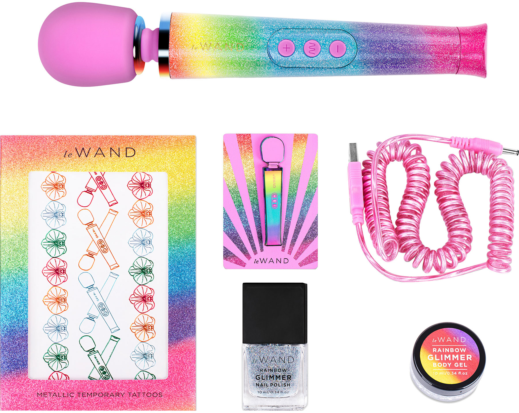 Le Wand Petite All That Glimmers Special Edition Rechargeable Vibrating Body Massager - Rainbow Ombre - What's Included