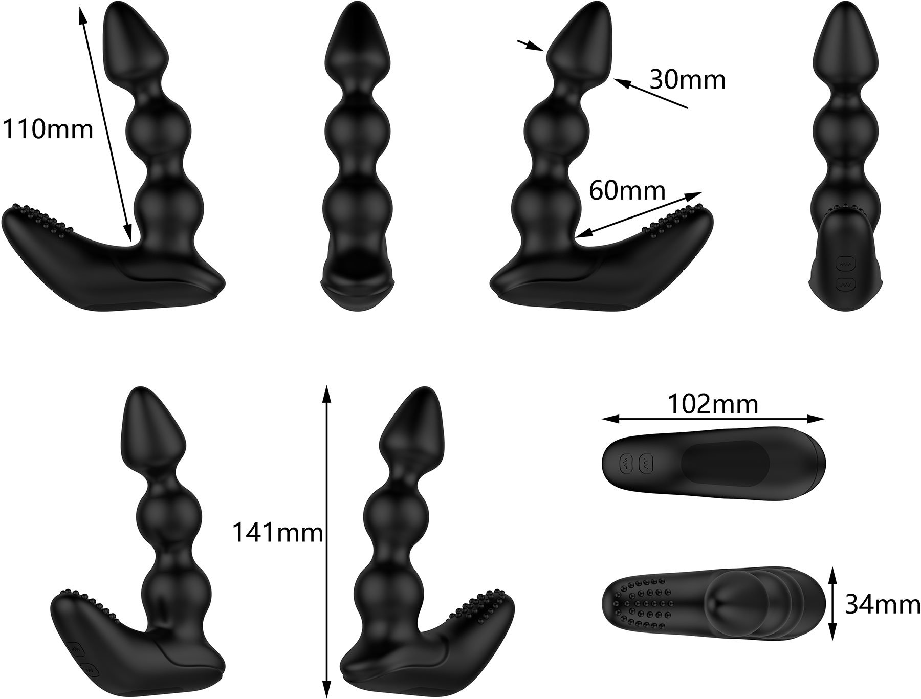 Nexus Bendz Prostate Edition Rechargeable Silicone Vibrating Prostate & Perineum Massager - Measurements