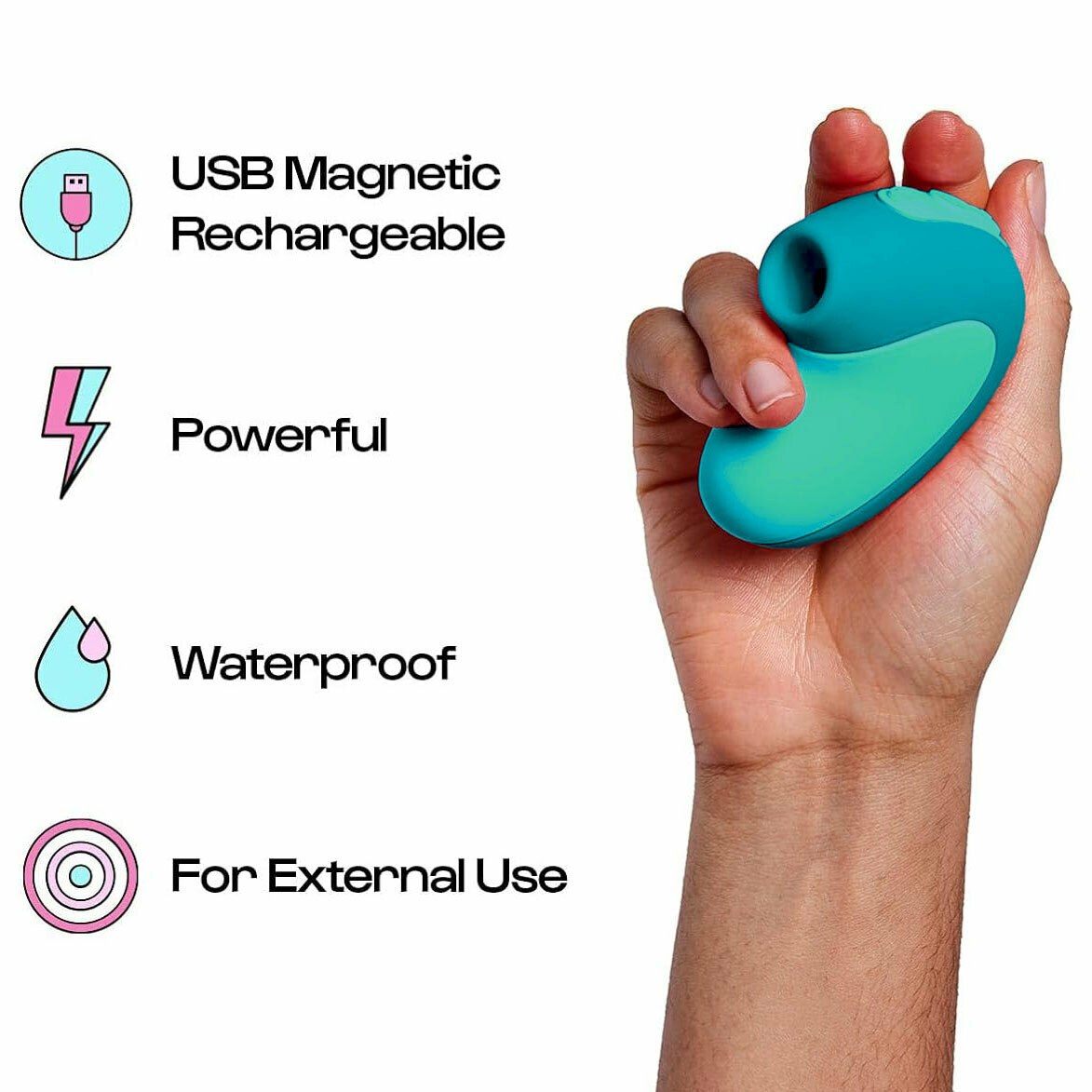 Unbound Puff Rechargeable Waterproof Silicone Pressure Wave Clitoral Stimulator - Features Graphic