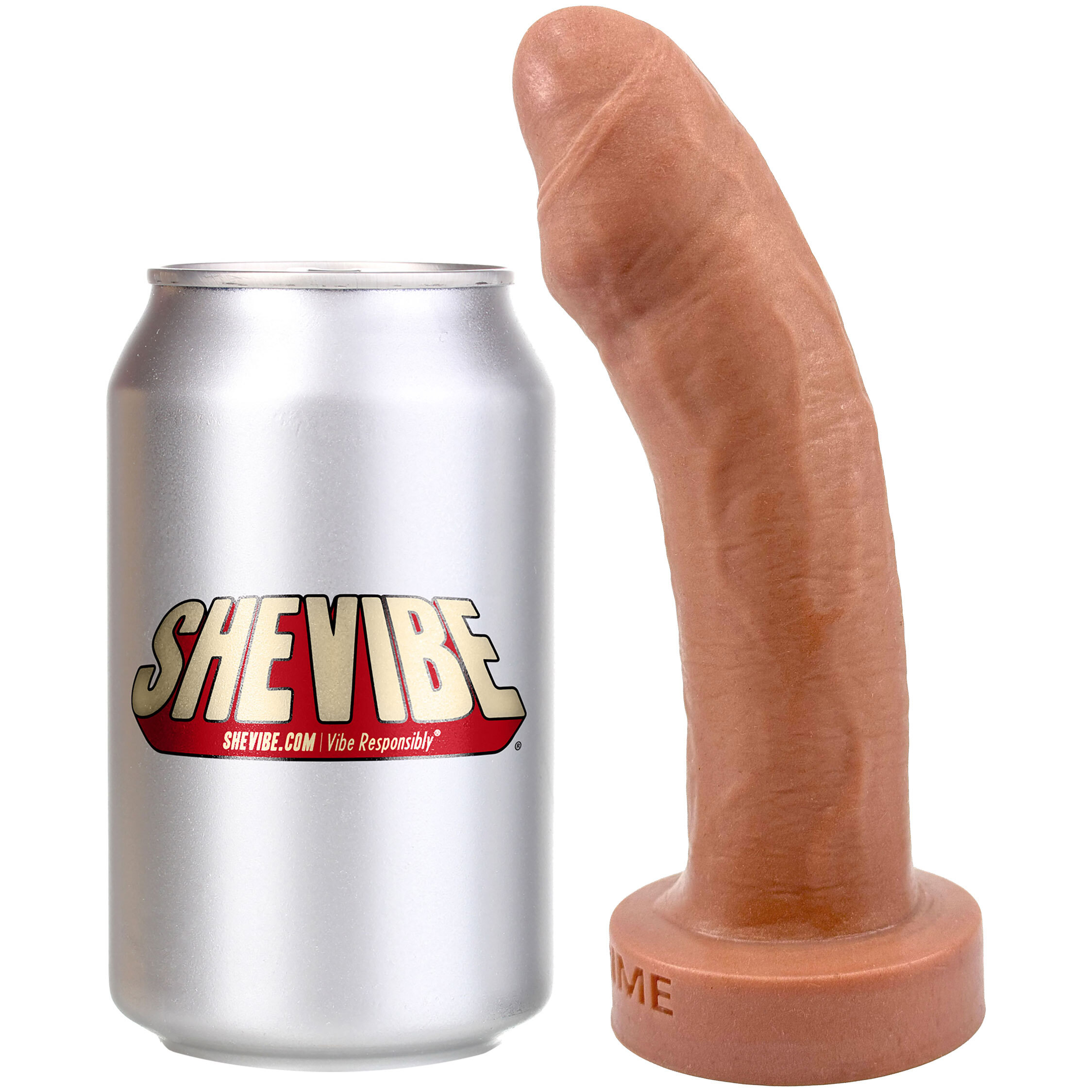 The Reservo Uncut 6" Silicone Uncircumcised Dual Density Realistic Dildo By Uberrime - With Soda Can For Size Reference