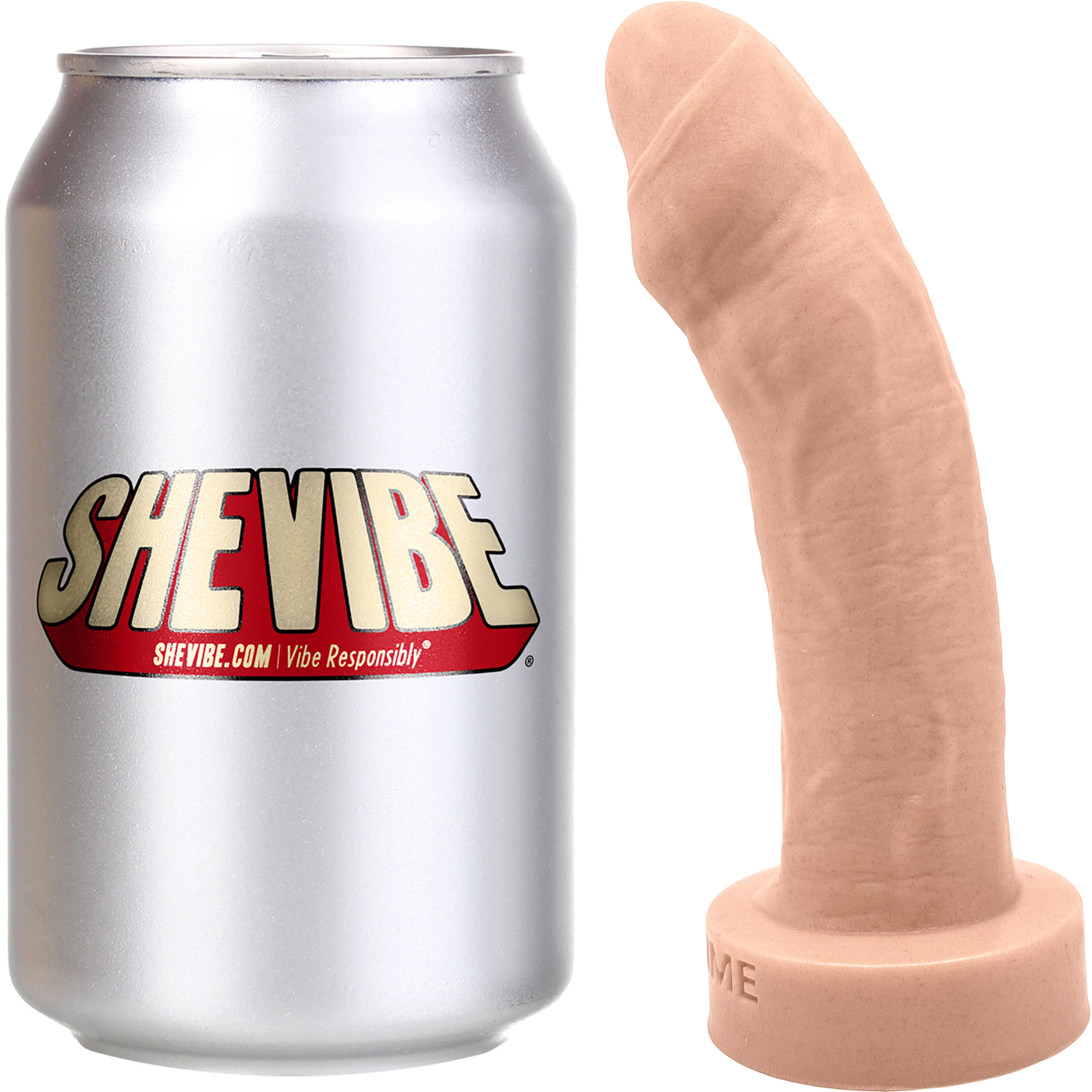 The Reservo Uncut 5.25" Silicone Uncircumcised Dual Density Realistic Dildo By Uberrime - With Soda Can For Size Reference