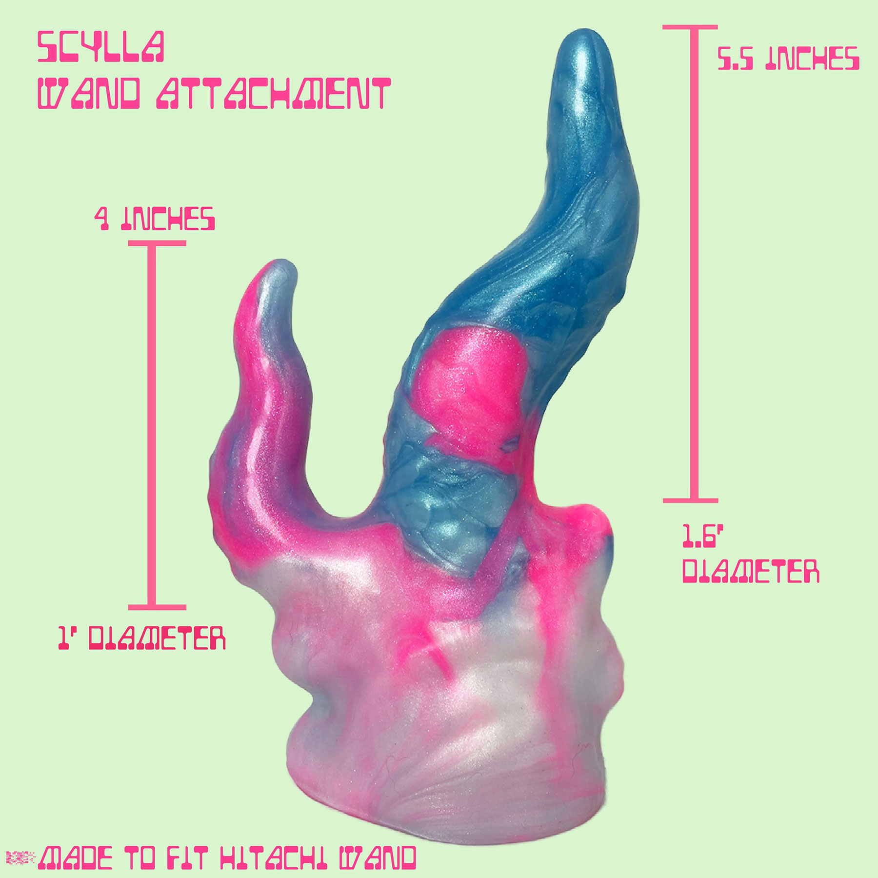 Pris Toys Scylla Dual Stimulation Silicone Wand Attachment - Size Chart