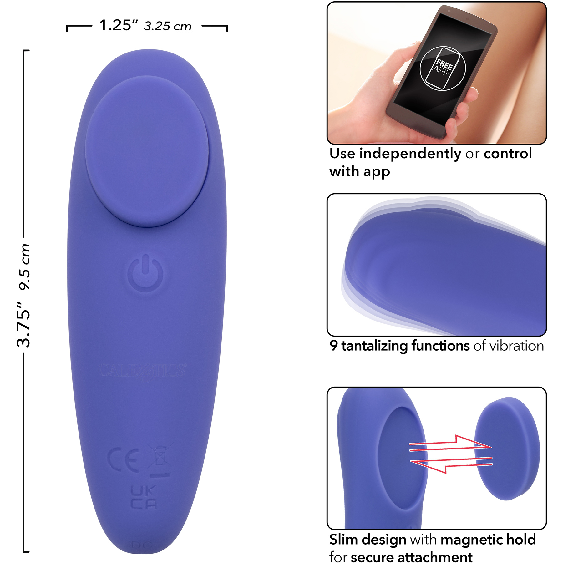 Connect Panty Teaser Rechargeable Waterproof Silicone App Enabled Magnetic Panty Vibrator - Measurements