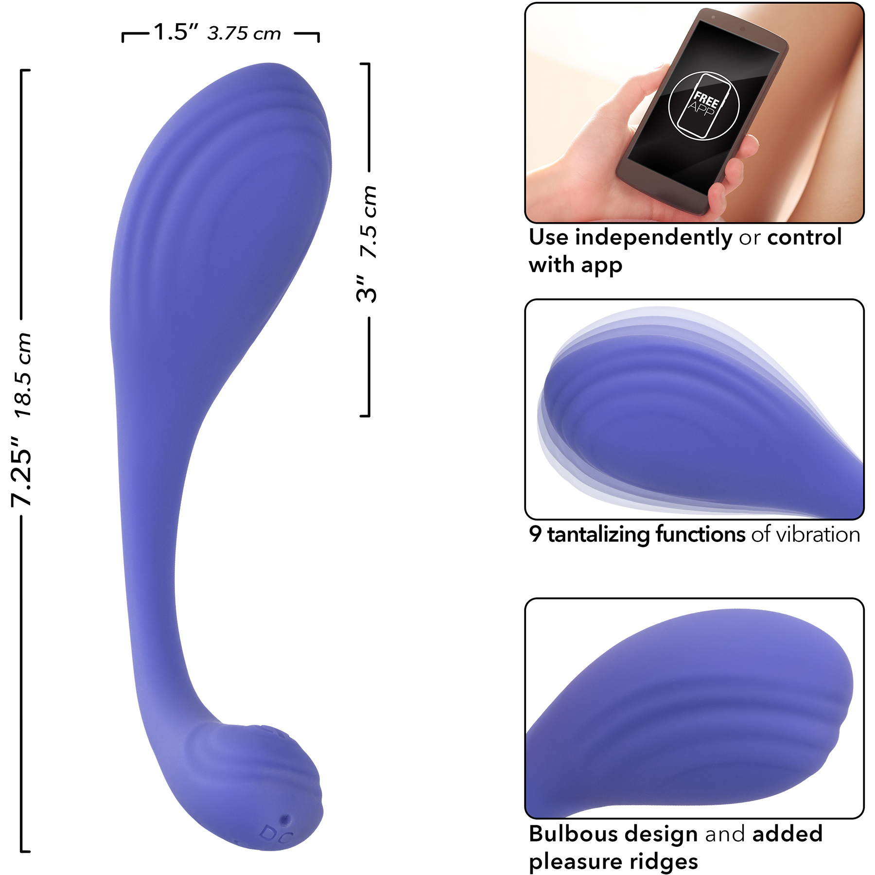 Connect Kegel Exerciser Rechargeable Waterproof Silicone App Enabled Vibrator - Measurements