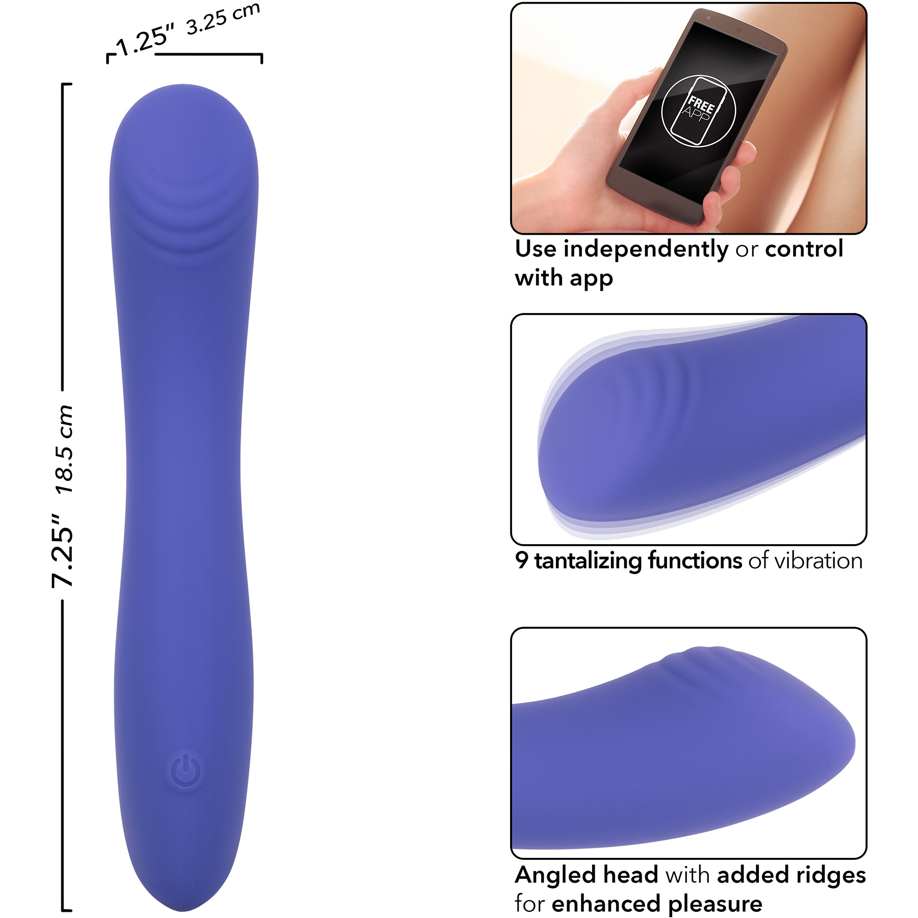 Connect Contoured "G" Rechargeable Silicone App Enabled G-Spot Vibrator - Measurements