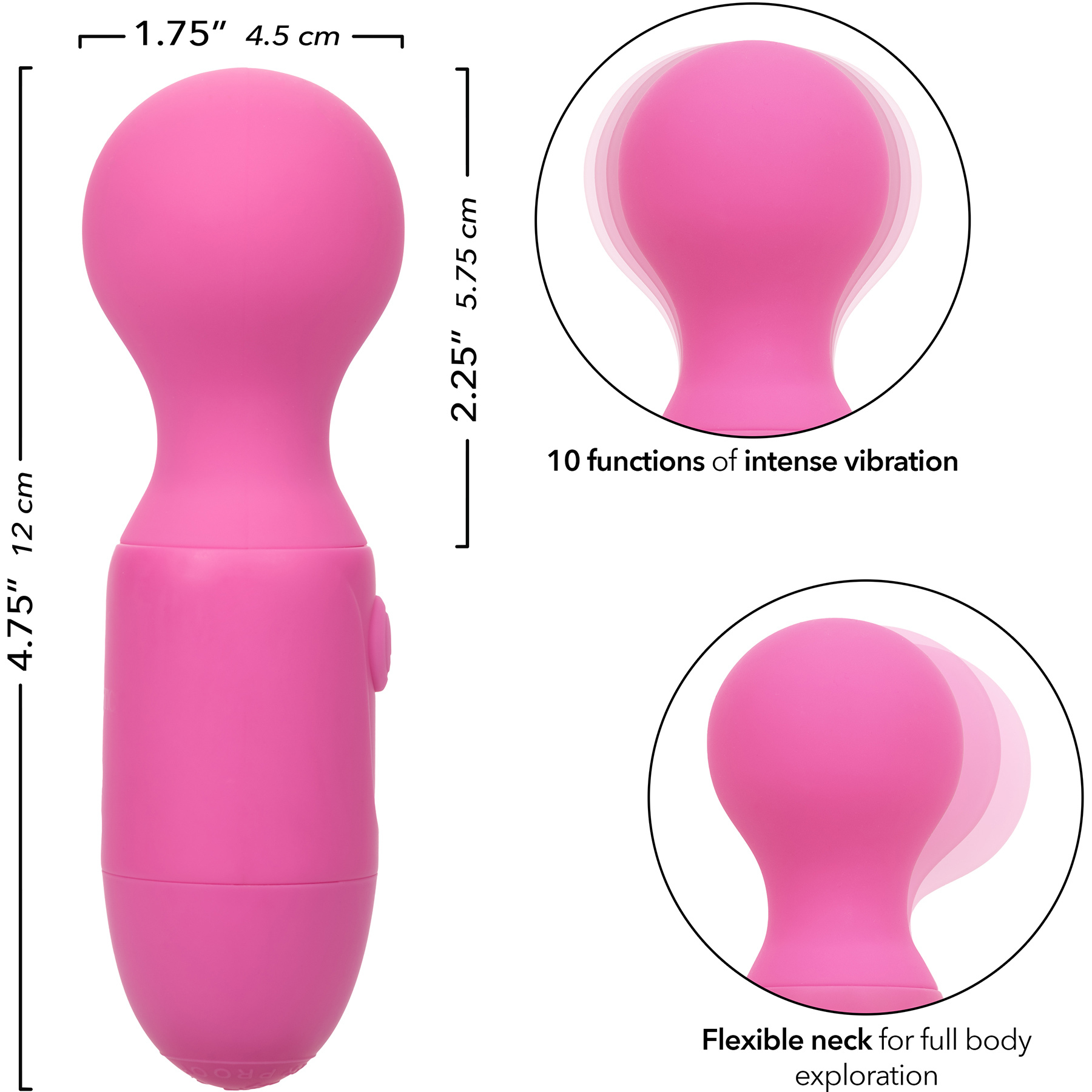 First Time Rechargeable Massager Waterproof Silicone Mini Wand Vibrator - Measurements