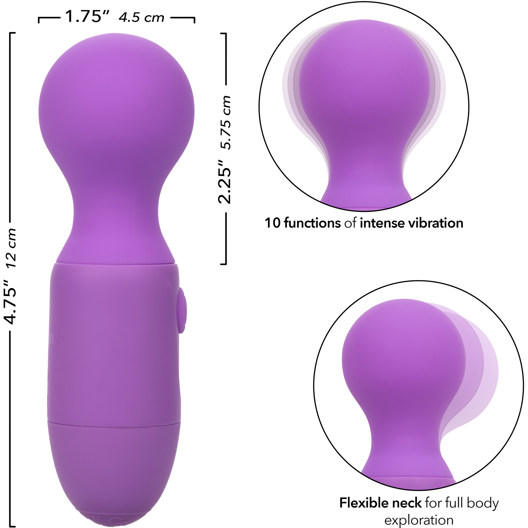 First Time Rechargeable Massager Waterproof Silicone Mini Wand Vibrator - Measurements