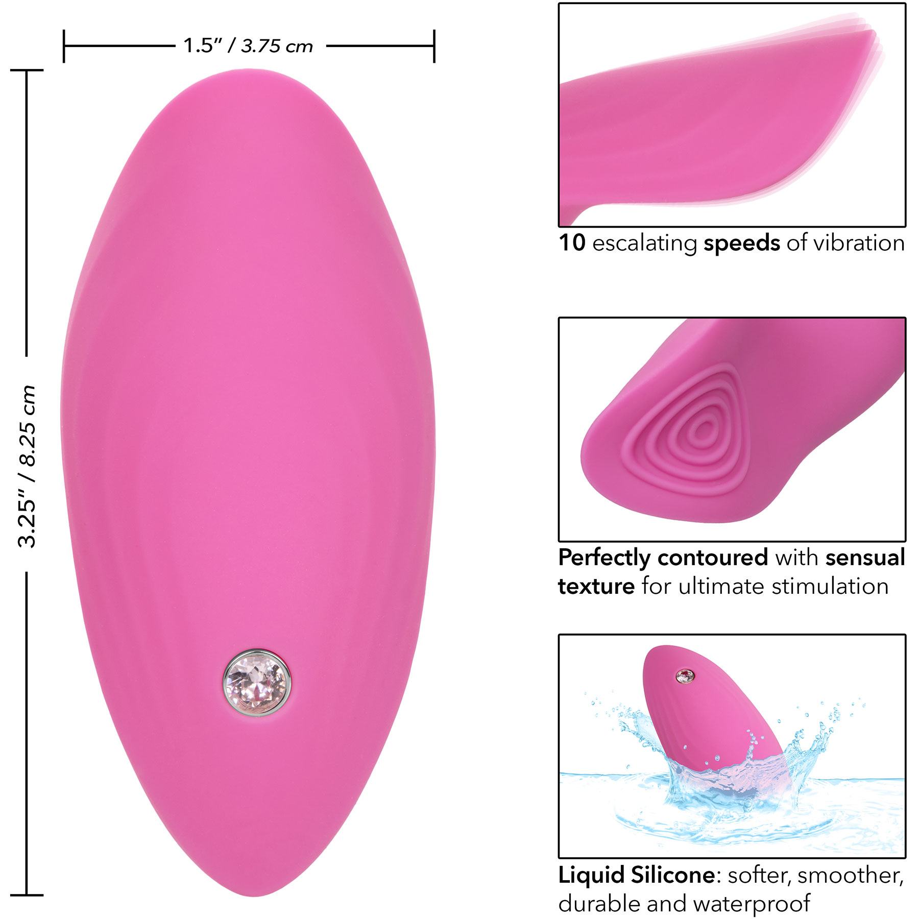 LuvMor Teases Rechargeable Silicone Waterproof Clitoral Vibrator - Measurements