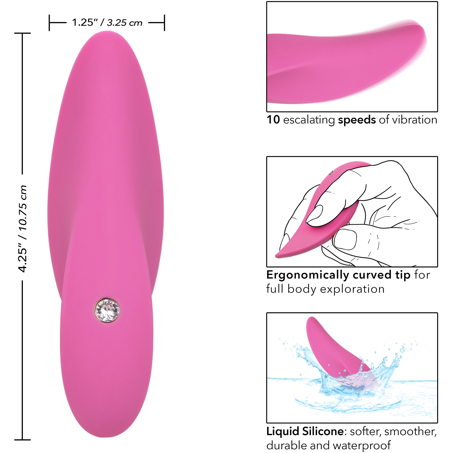 LuvMor Foreplay Rechargeable Silicone Waterproof Clitoral Vibrator - Measurements